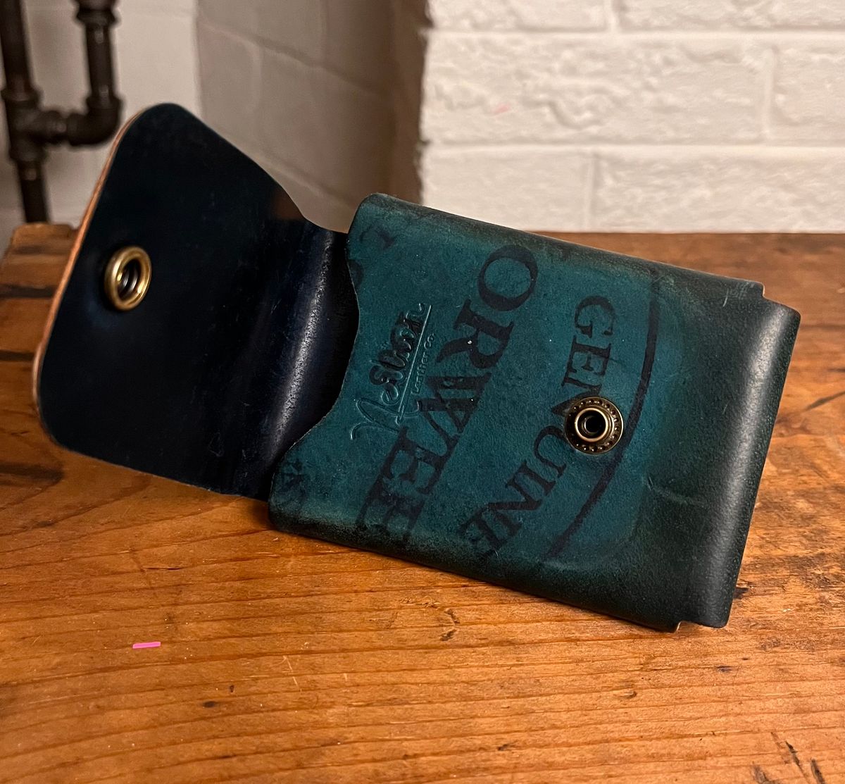 Photo by raw_indighoul on January 6, 2026 of the Neilson Leather Co Stitchless Wallet in Horween Navy Shell Cordovan.