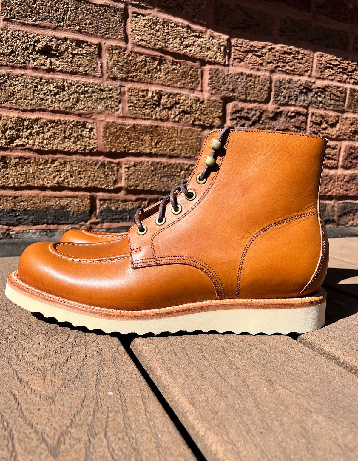Photo by raw_indighoul on October 1, 2023 of the Grant Stone Brass Boot in Badalassi Carlo Saddle Tan Minerva.