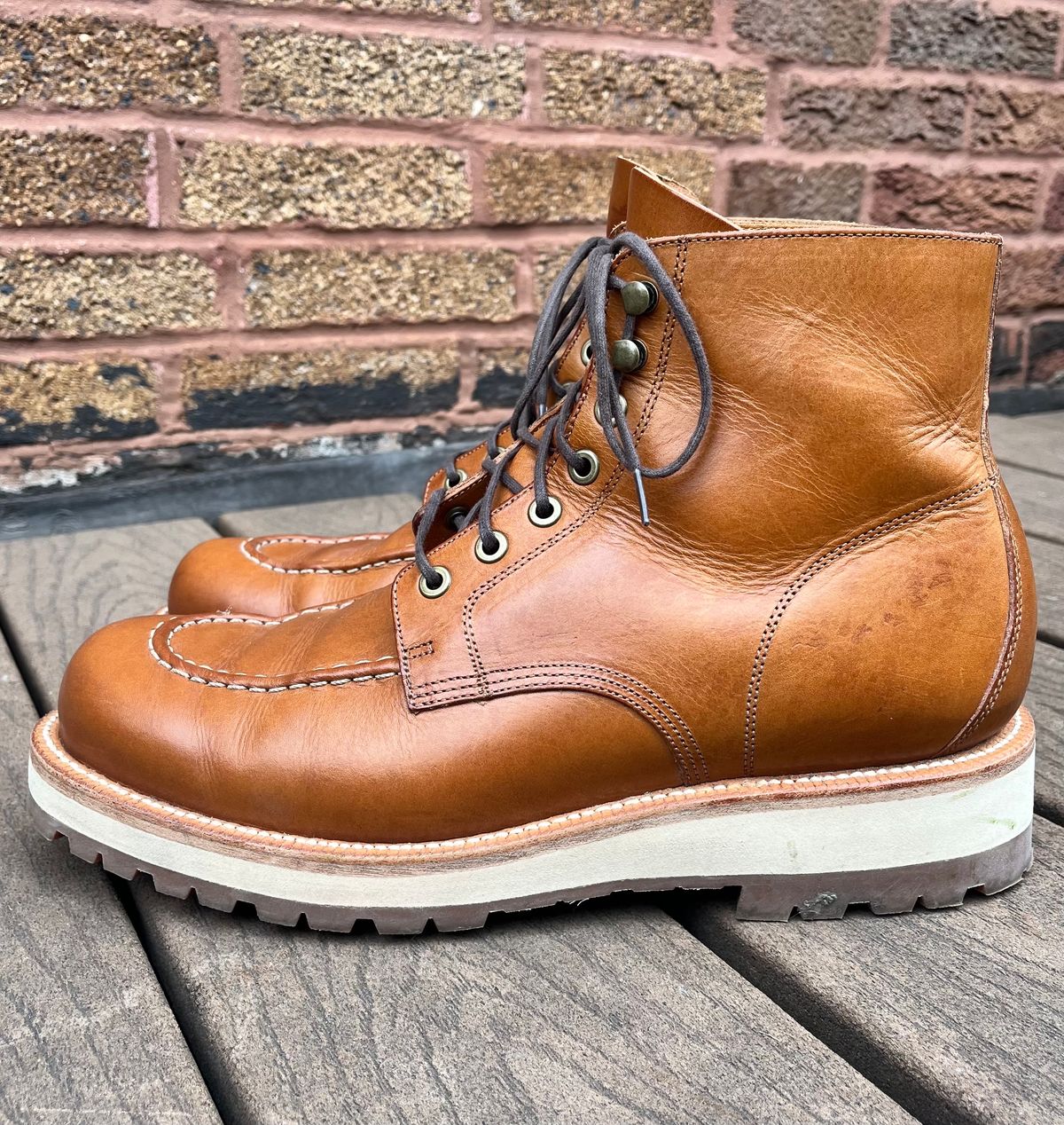 Photo by raw_indighoul on November 3, 2023 of the Grant Stone Brass Boot in Badalassi Carlo Saddle Tan Minerva.