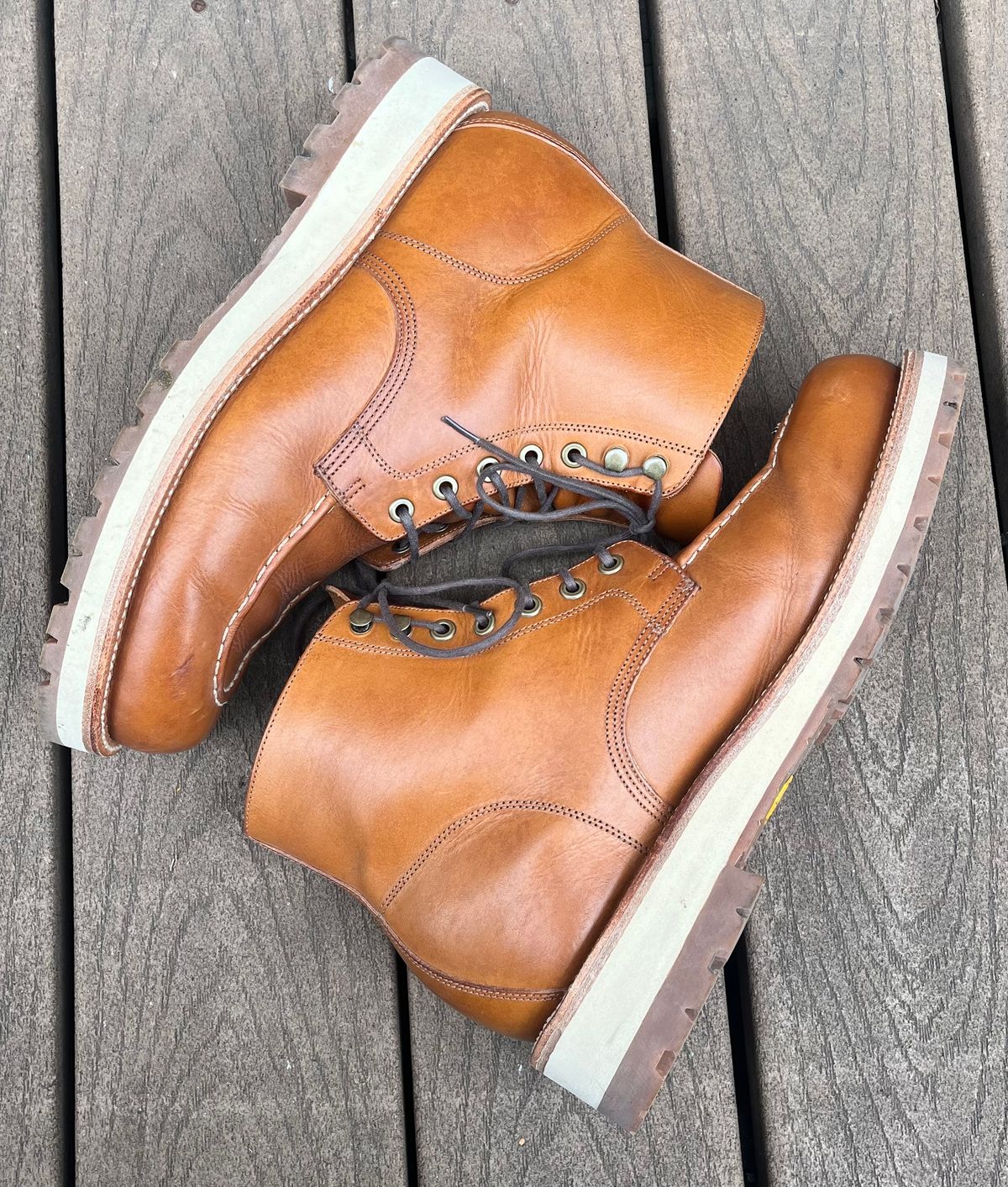Photo by raw_indighoul on November 3, 2023 of the Grant Stone Brass Boot in Badalassi Carlo Saddle Tan Minerva.