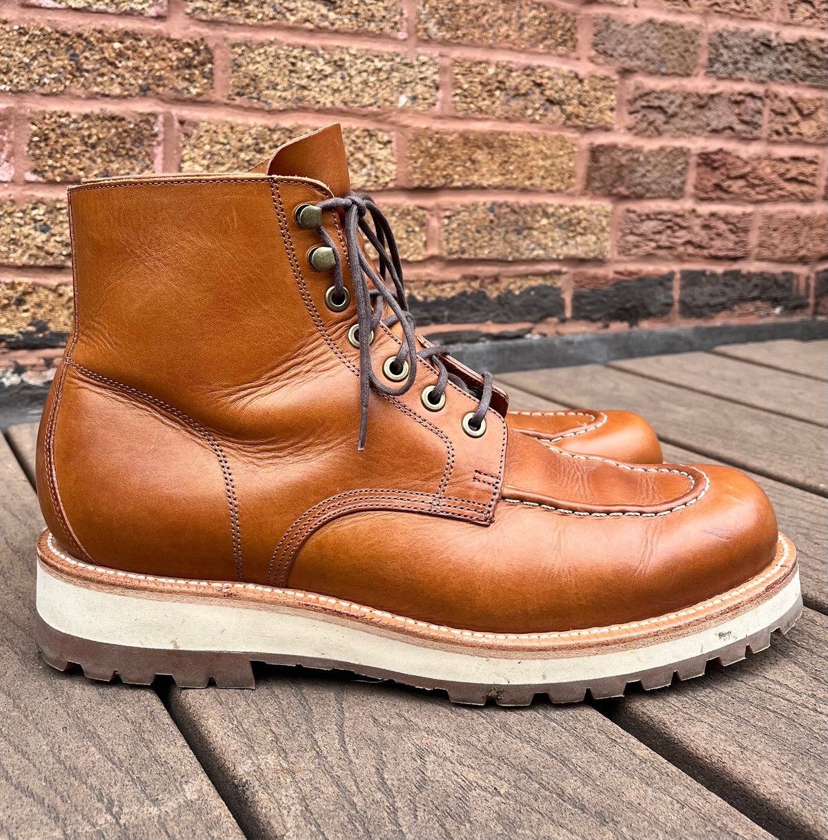 Photo by raw_indighoul on November 3, 2023 of the Grant Stone Brass Boot in Badalassi Carlo Saddle Tan Minerva.