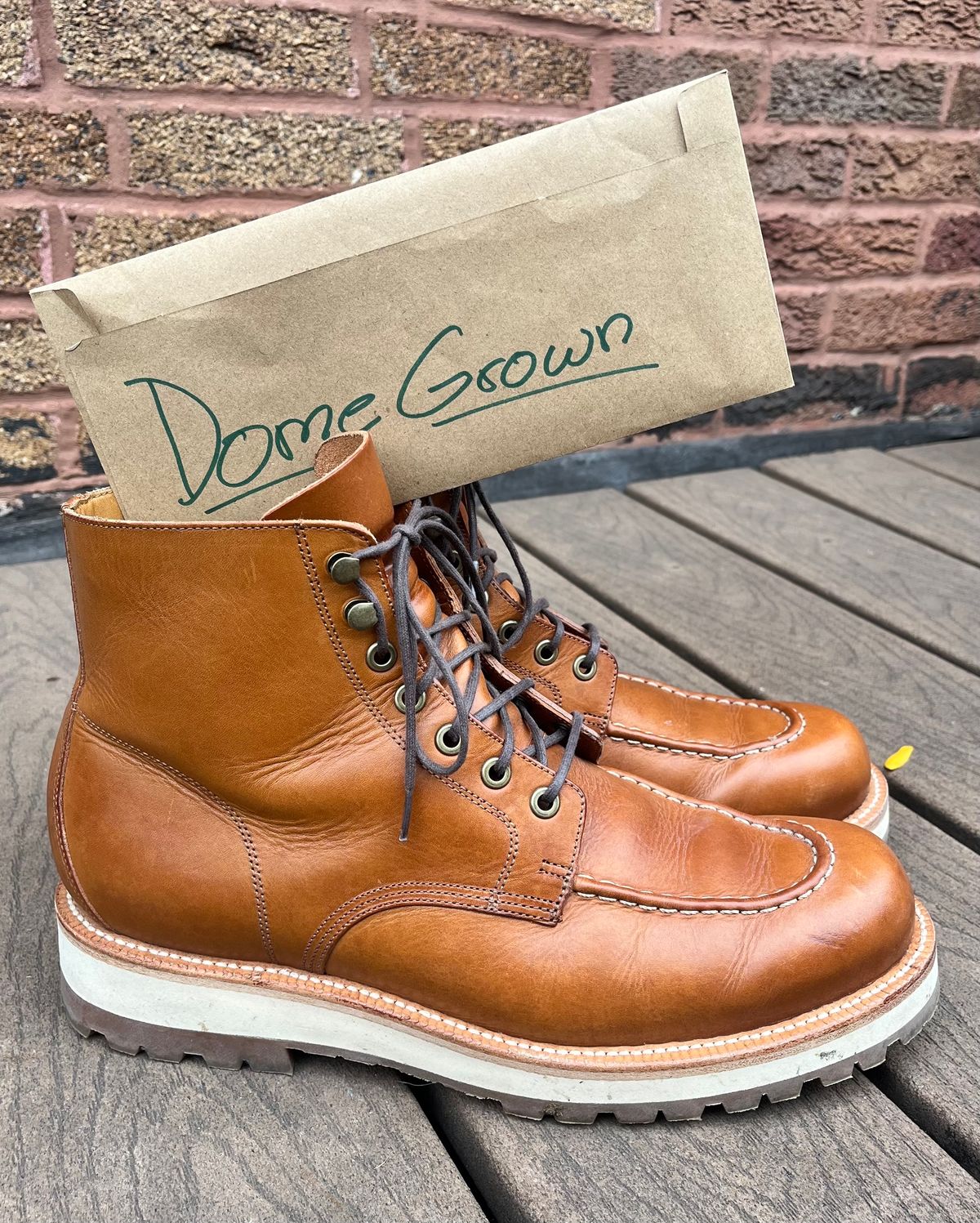 Photo by raw_indighoul on November 3, 2023 of the Grant Stone Brass Boot in Badalassi Carlo Saddle Tan Minerva.