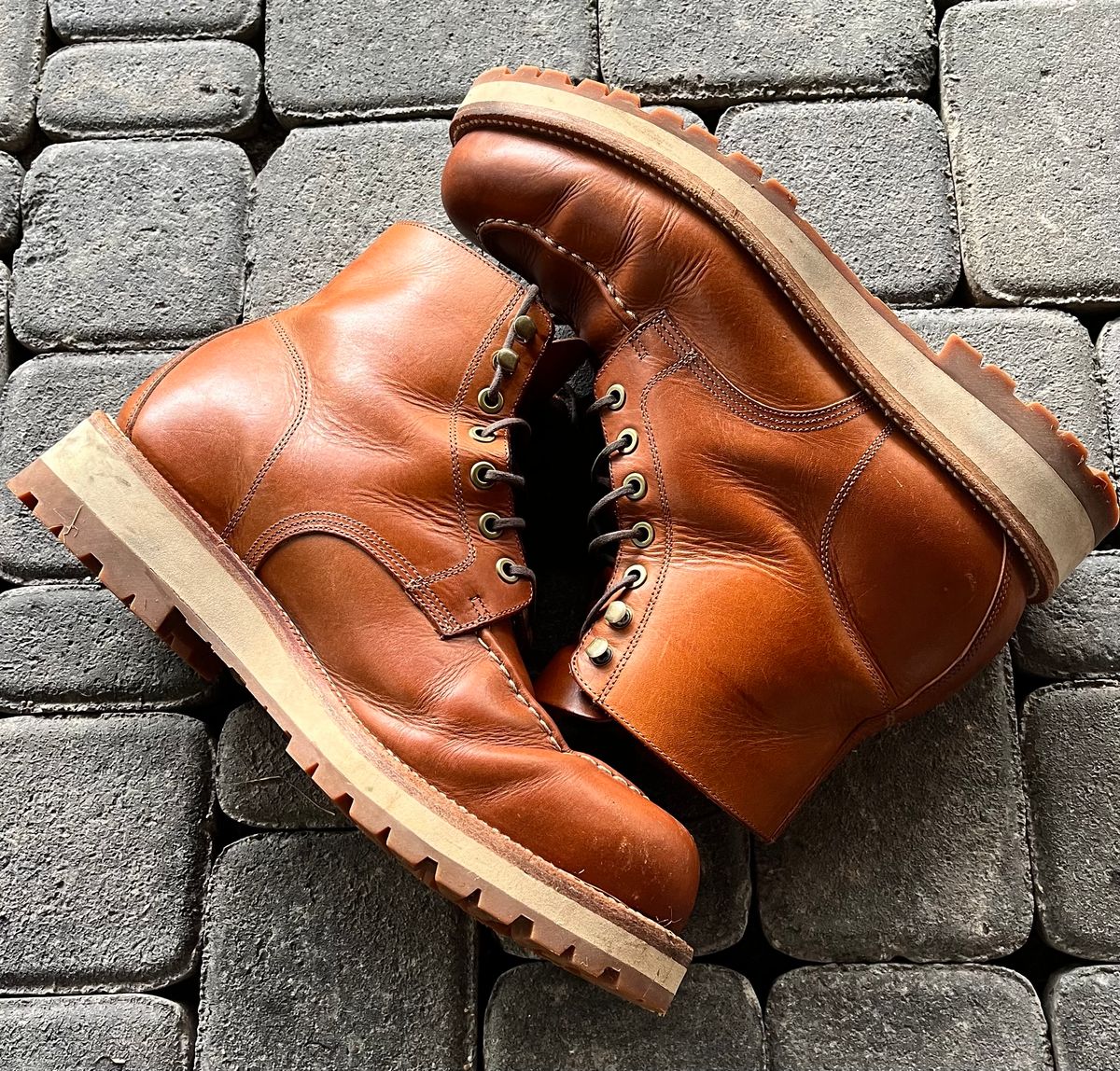 Photo by raw_indighoul on December 2, 2023 of the Grant Stone Brass Boot in Badalassi Carlo Saddle Tan Minerva.