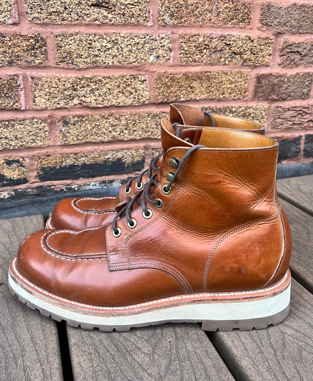 Photo by raw_indighoul on January 4, 2024 of the Grant Stone Brass Boot in Badalassi Carlo Saddle Tan Minerva.