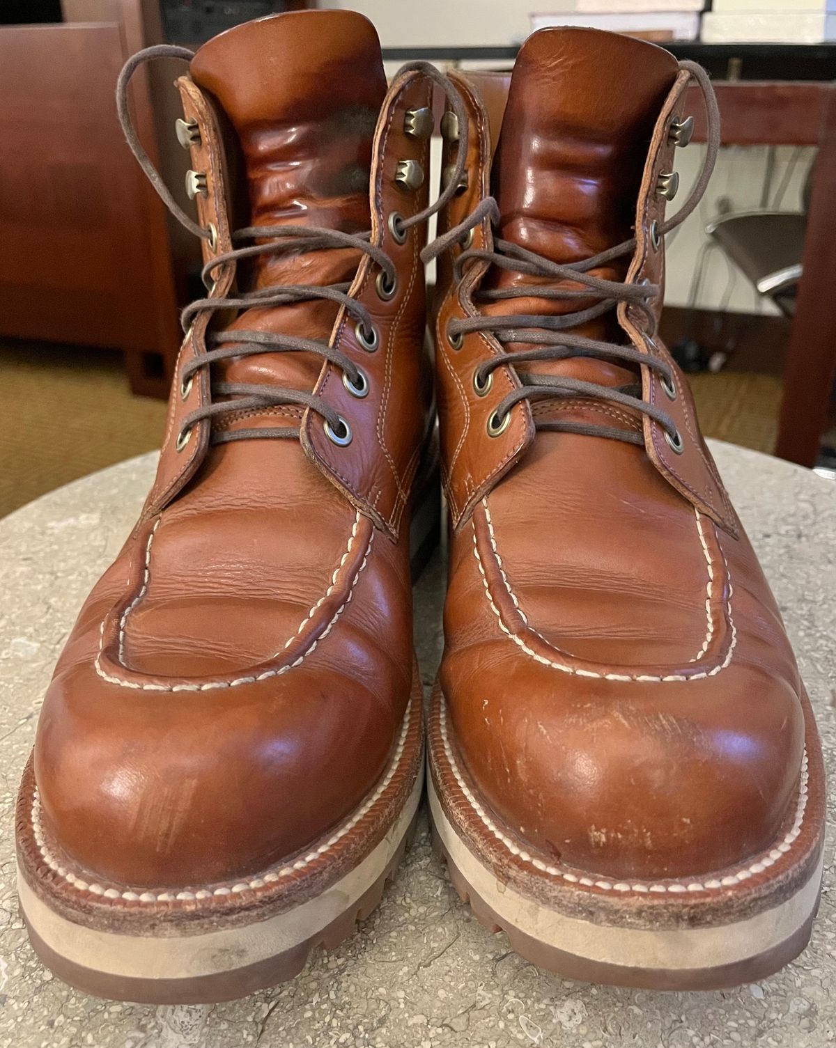 Photo by raw_indighoul on February 5, 2024 of the Grant Stone Brass Boot in Badalassi Carlo Saddle Tan Minerva.