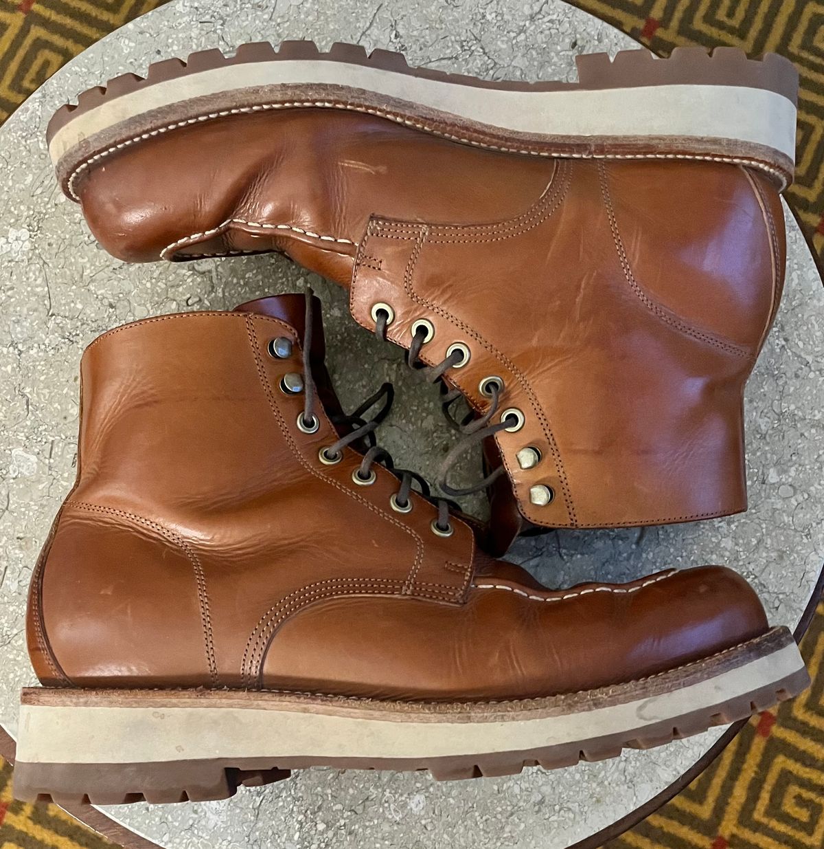 Photo by raw_indighoul on February 5, 2024 of the Grant Stone Brass Boot in Badalassi Carlo Saddle Tan Minerva.