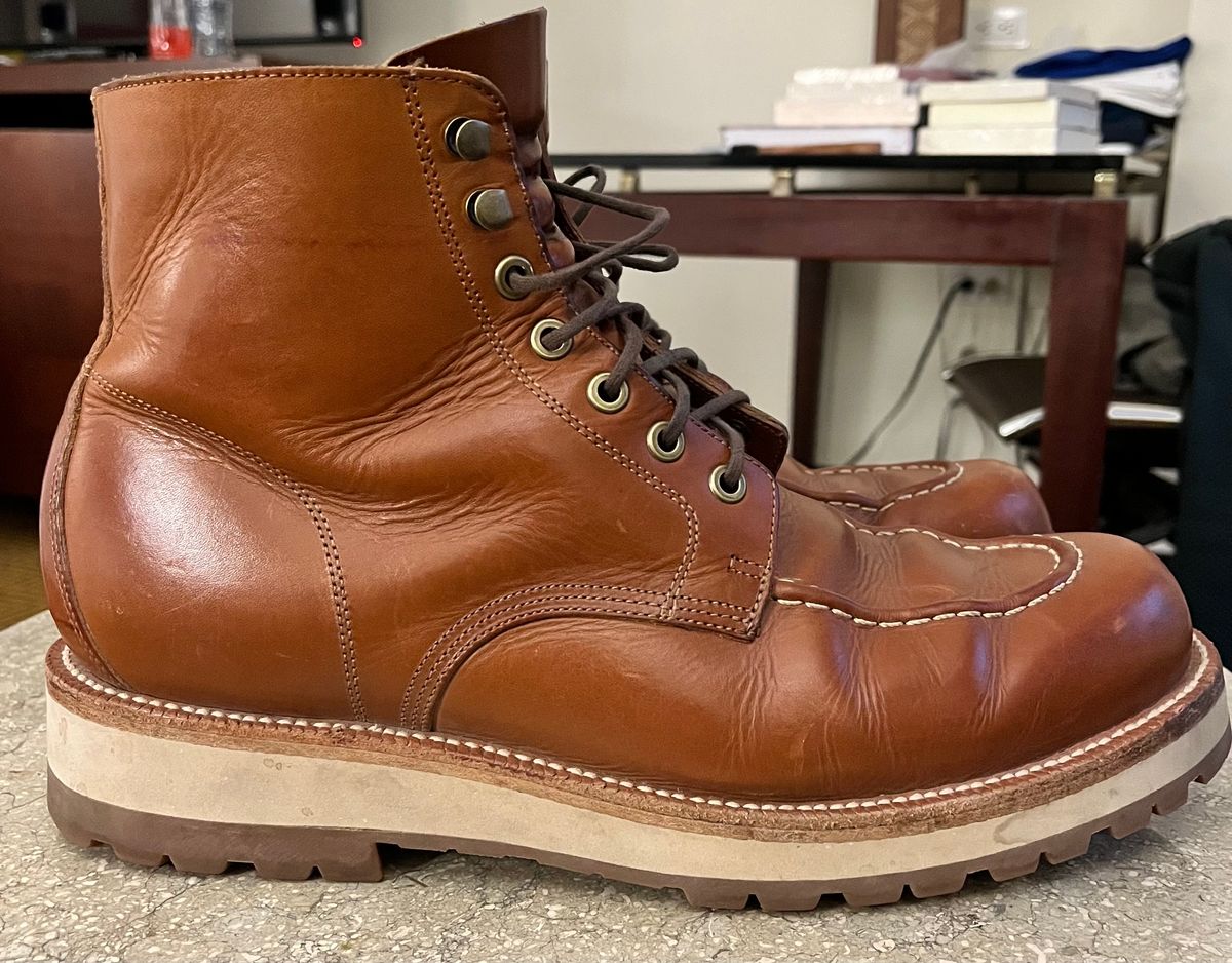Photo by raw_indighoul on February 5, 2024 of the Grant Stone Brass Boot in Badalassi Carlo Saddle Tan Minerva.