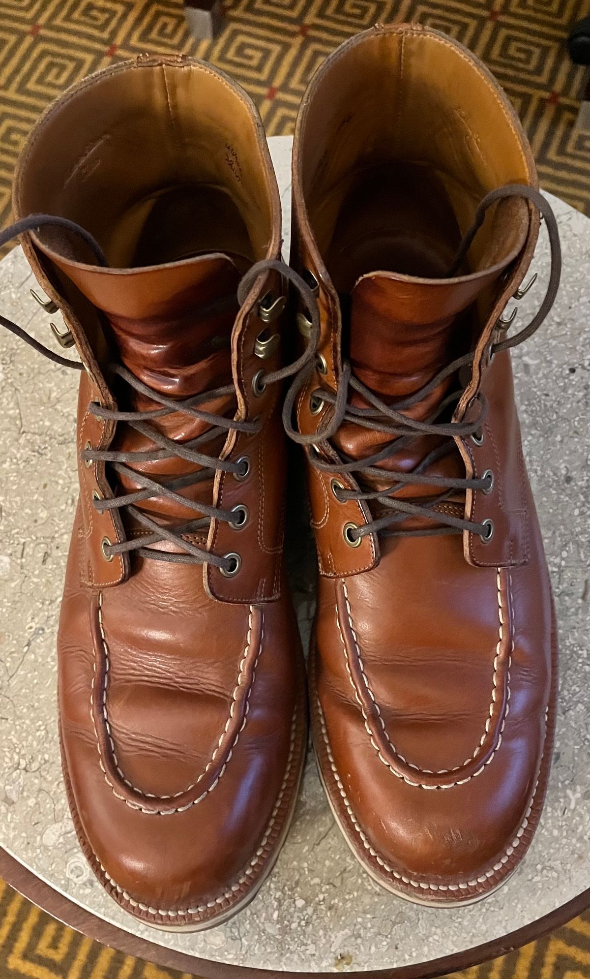 Photo by raw_indighoul on February 5, 2024 of the Grant Stone Brass Boot in Badalassi Carlo Saddle Tan Minerva.