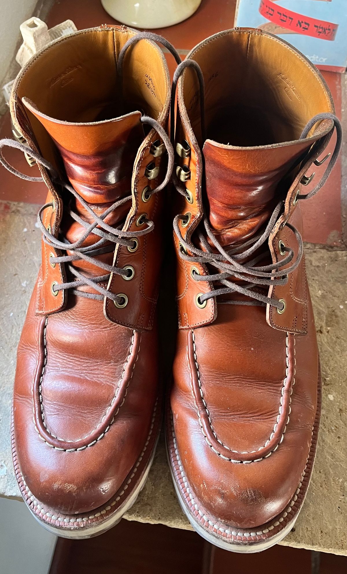 Photo by raw_indighoul on March 5, 2024 of the Grant Stone Brass Boot in Badalassi Carlo Saddle Tan Minerva.