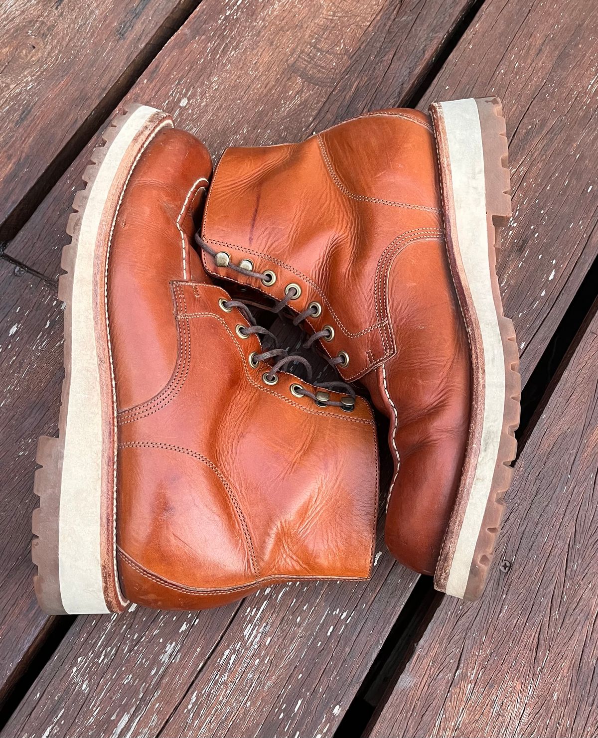 Photo by raw_indighoul on April 5, 2024 of the Grant Stone Brass Boot in Badalassi Carlo Saddle Tan Minerva.