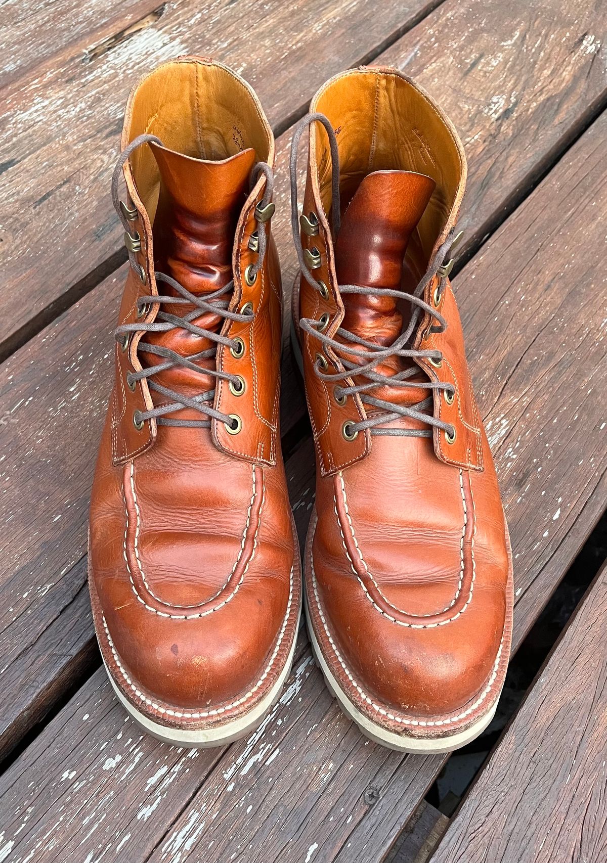 Photo by raw_indighoul on April 5, 2024 of the Grant Stone Brass Boot in Badalassi Carlo Saddle Tan Minerva.