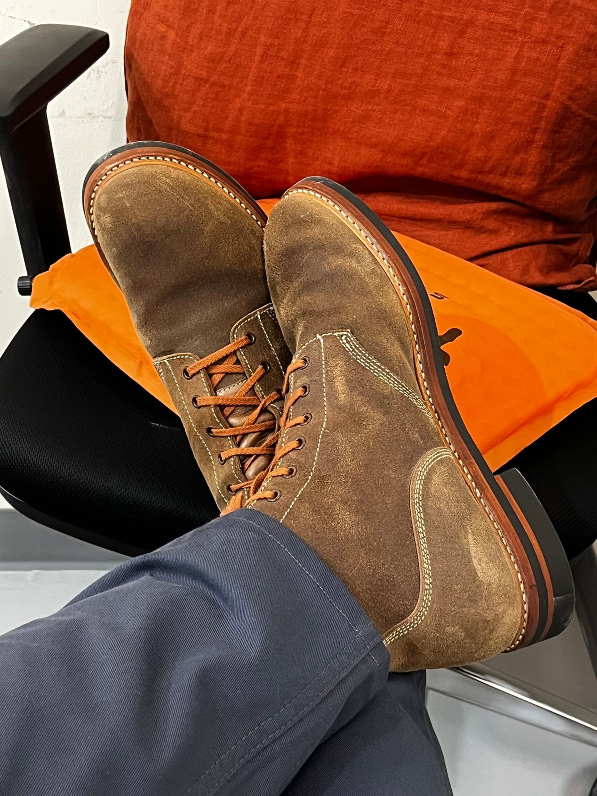 Photo by raw_indighoul on November 24, 2024 of the John Lofgren M-43 Service Shoes in Horween Natural Chromexcel Roughout.