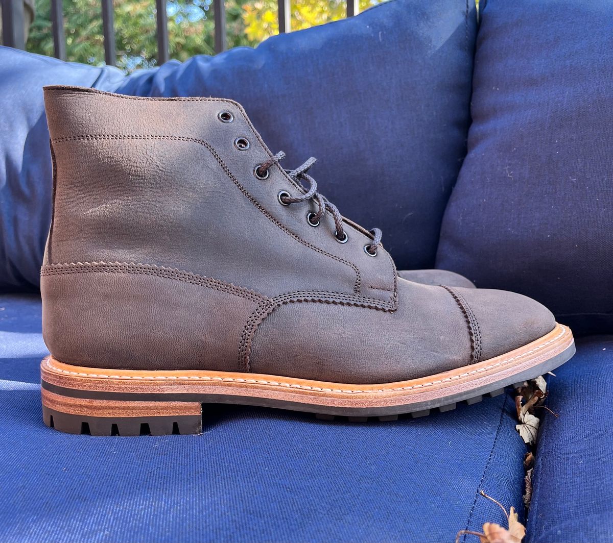 Photo by raw_indighoul on October 2, 2023 of the Tricker's x Division Road Dean Boot in C.F. Stead Bronze Unicorn Elk.