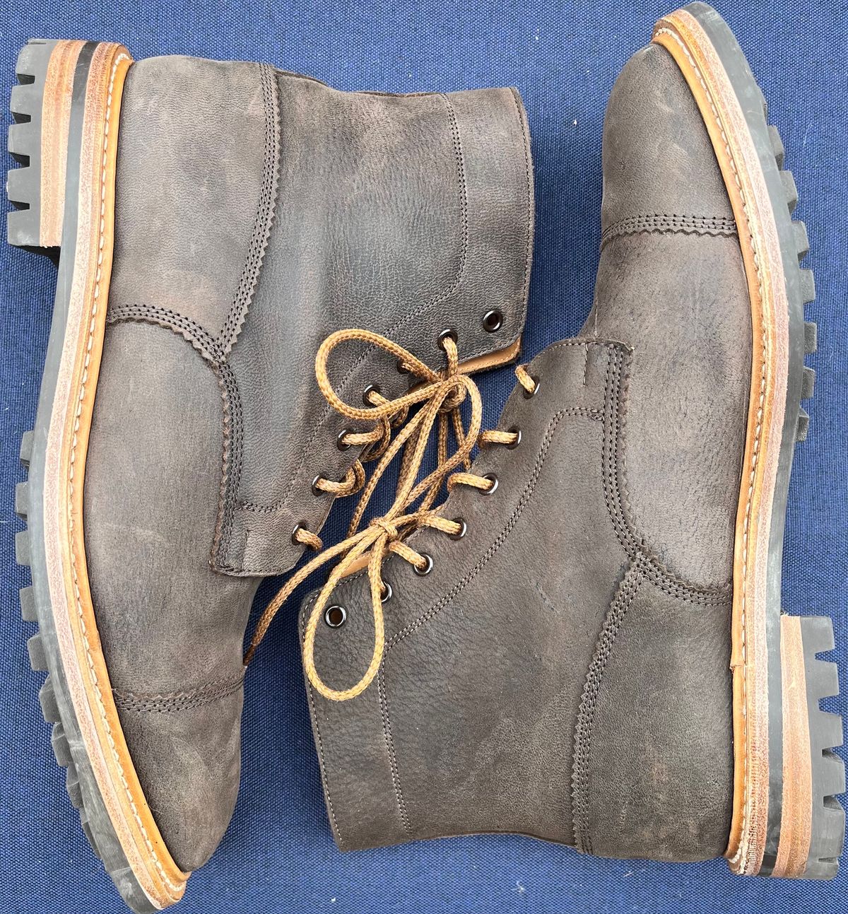 Photo by raw_indighoul on November 3, 2023 of the Tricker's x Division Road Dean Boot in C.F. Stead Bronze Unicorn Elk.