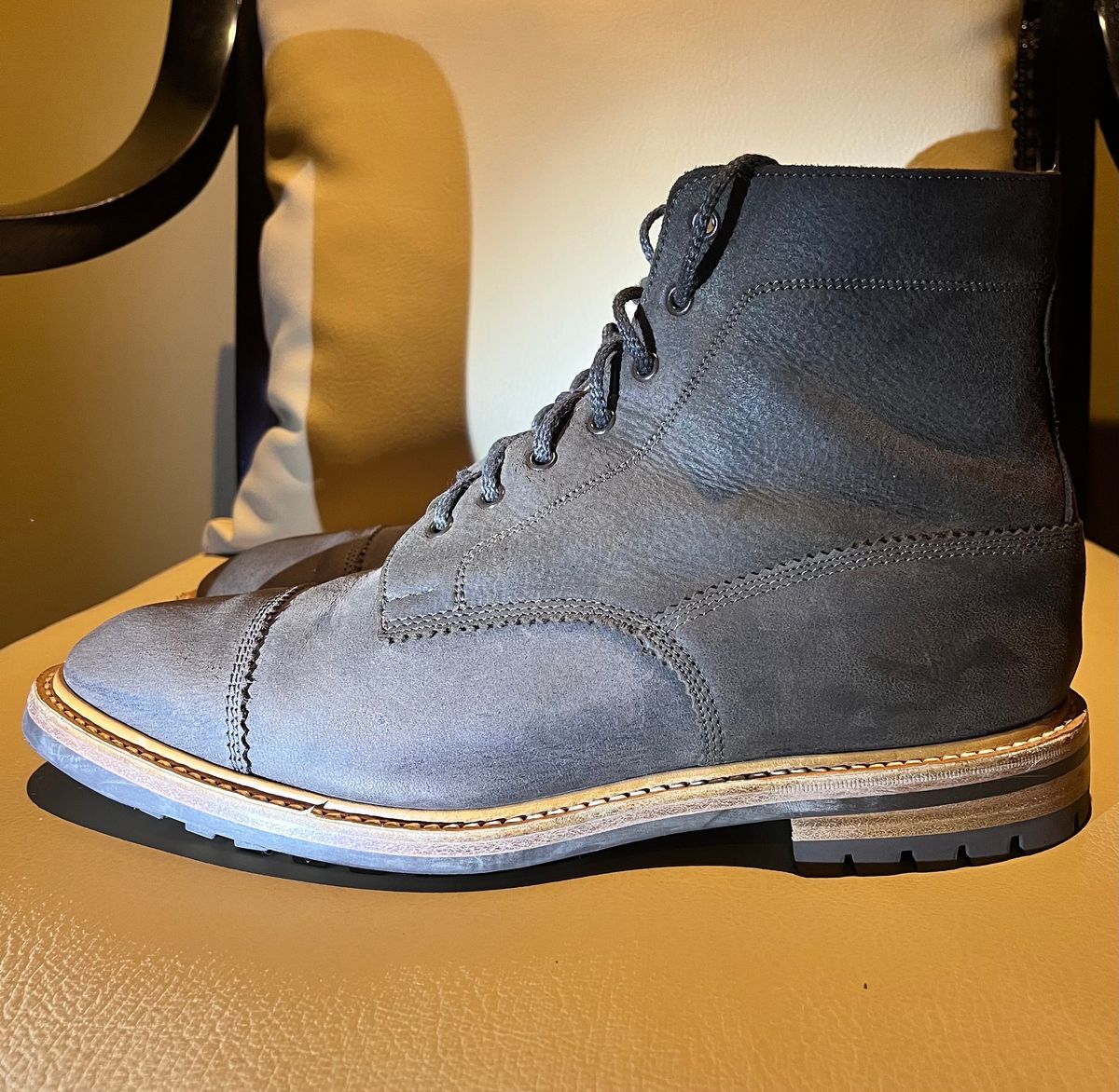 Photo by raw_indighoul on December 6, 2023 of the Tricker's x Division Road Dean Boot in C.F. Stead Bronze Unicorn Elk.