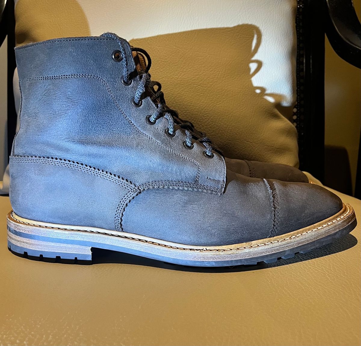 Photo by raw_indighoul on December 6, 2023 of the Tricker's x Division Road Dean Boot in C.F. Stead Bronze Unicorn Elk.
