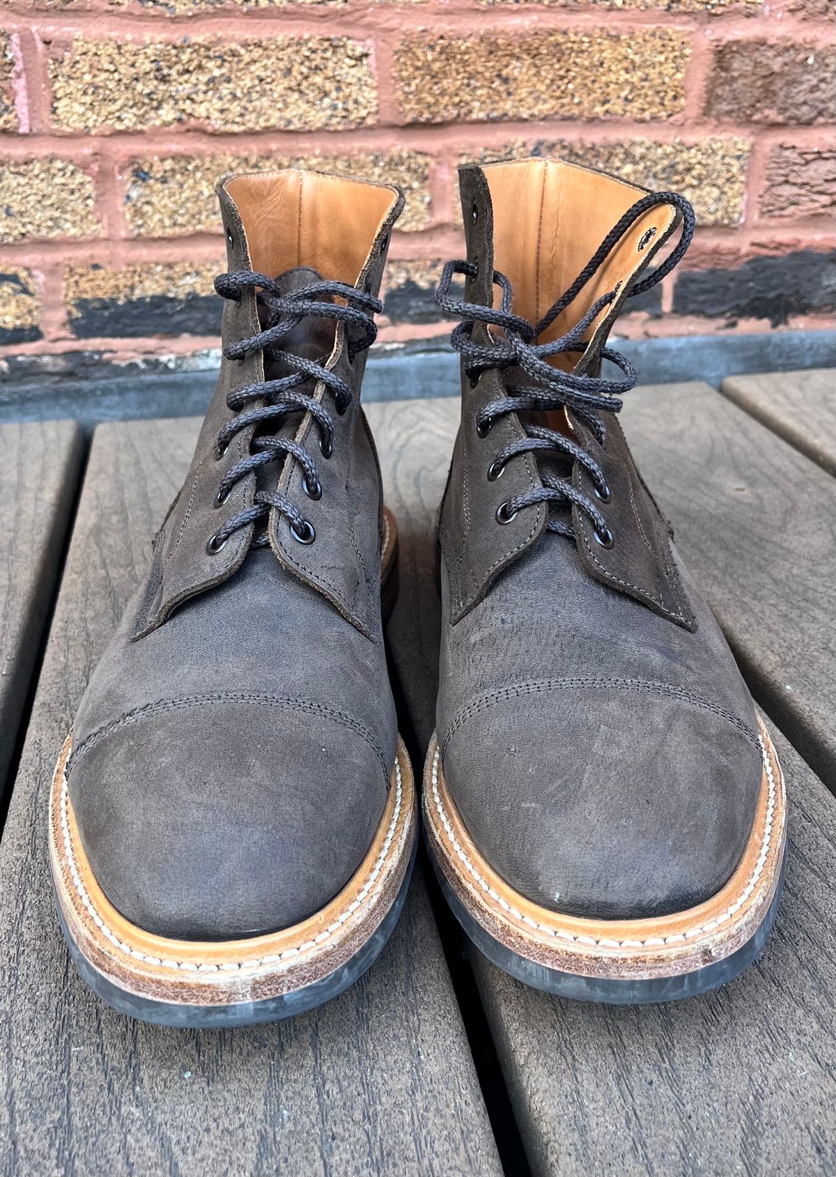 Photo by raw_indighoul on January 4, 2024 of the Tricker's x Division Road Dean Boot in C.F. Stead Bronze Unicorn Elk.