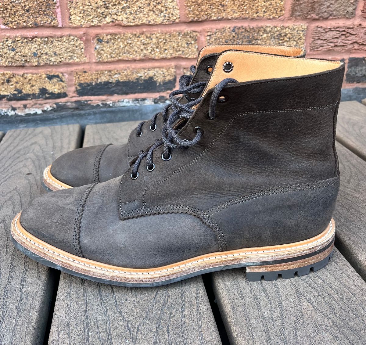 Photo by raw_indighoul on January 4, 2024 of the Tricker's x Division Road Dean Boot in C.F. Stead Bronze Unicorn Elk.