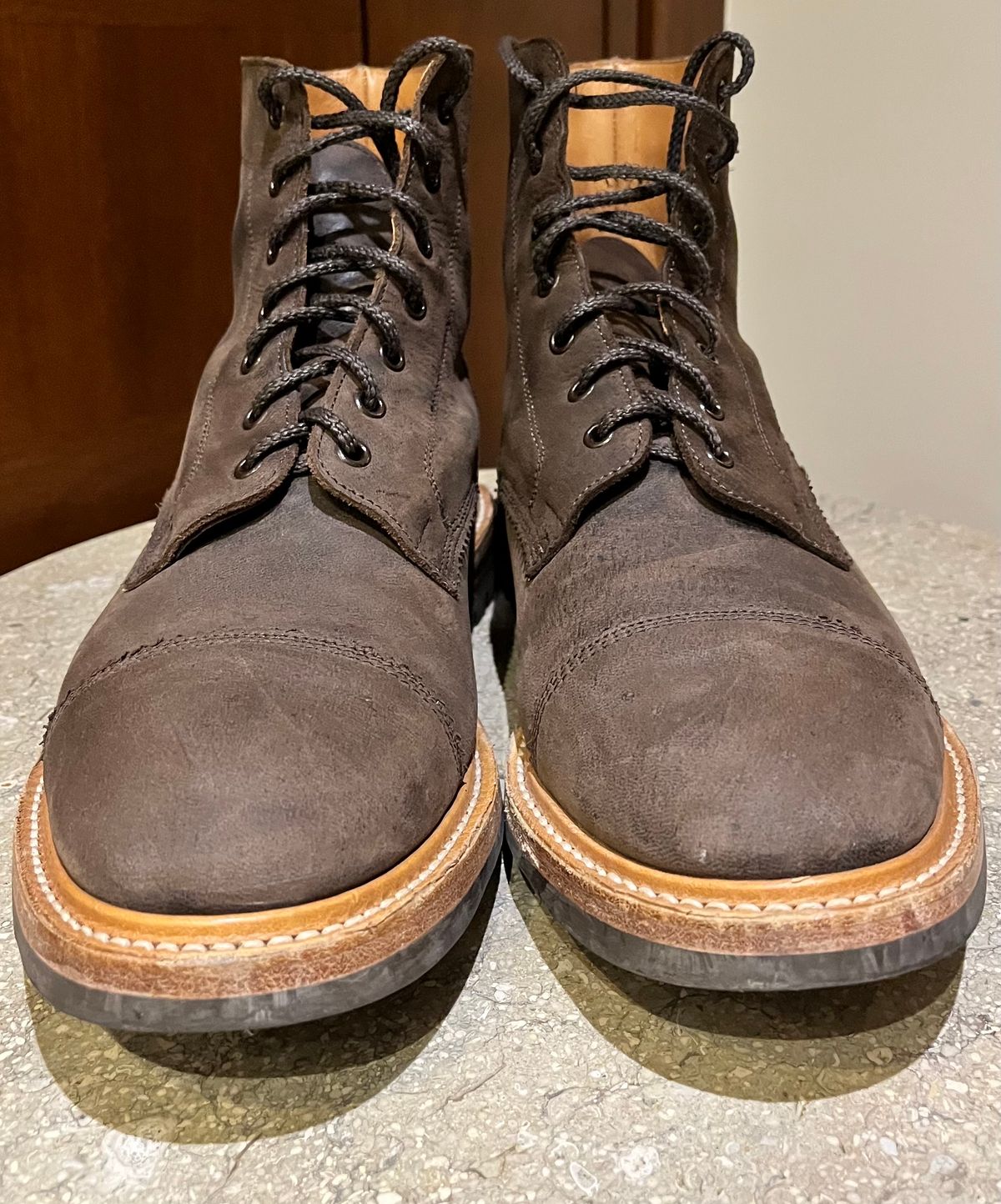 Photo by raw_indighoul on February 6, 2024 of the Tricker's x Division Road Dean Boot in C.F. Stead Bronze Unicorn Elk.