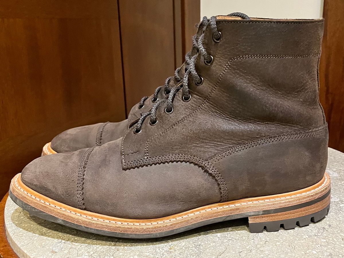 Photo by raw_indighoul on February 6, 2024 of the Tricker's x Division Road Dean Boot in C.F. Stead Bronze Unicorn Elk.