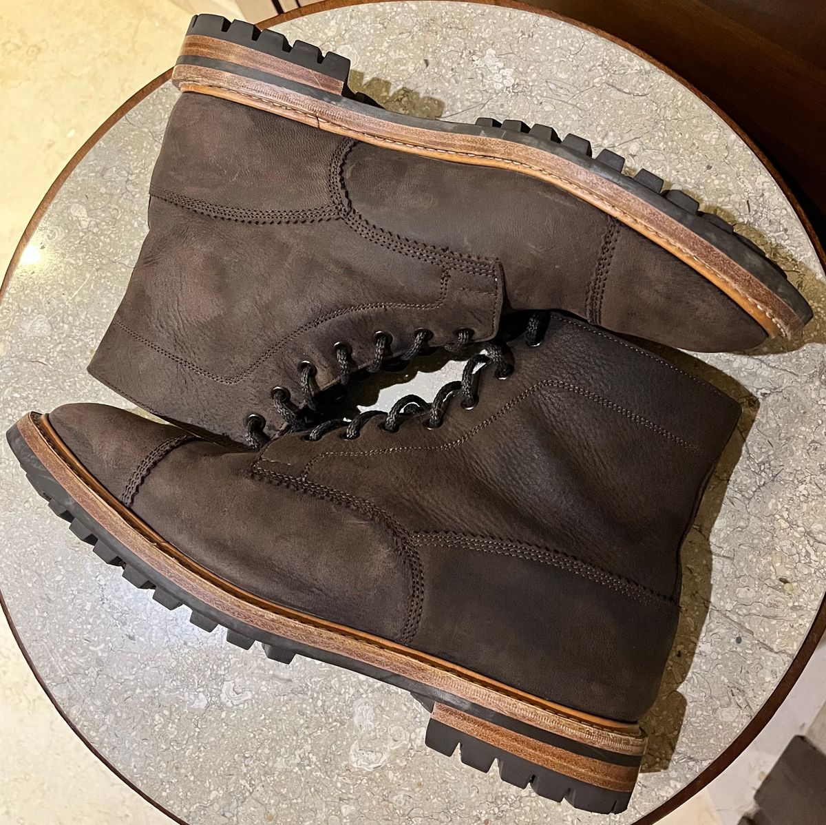 Photo by raw_indighoul on February 6, 2024 of the Tricker's x Division Road Dean Boot in C.F. Stead Bronze Unicorn Elk.
