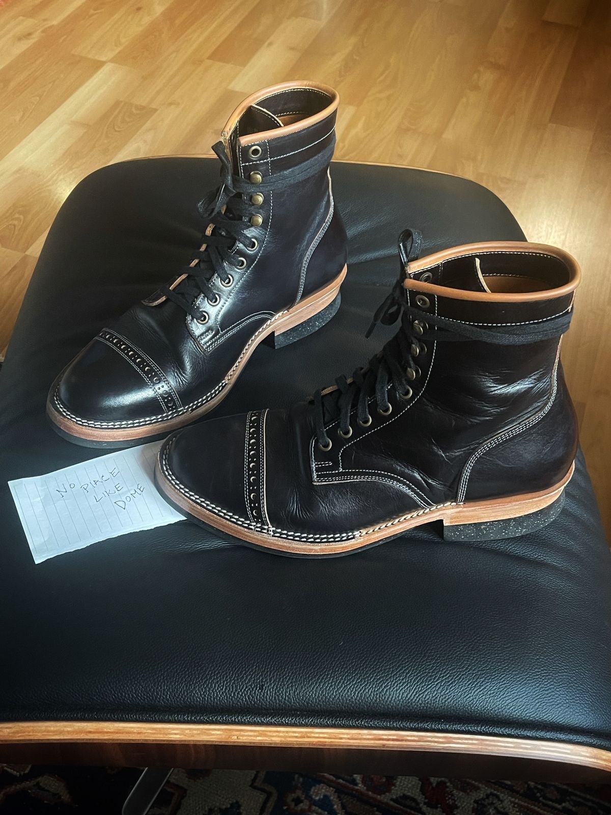 Photo by old_walrus on November 1, 2022 of the Monroe 19927 in Malayan Black Hand-Dyed Natural Veg Tan.