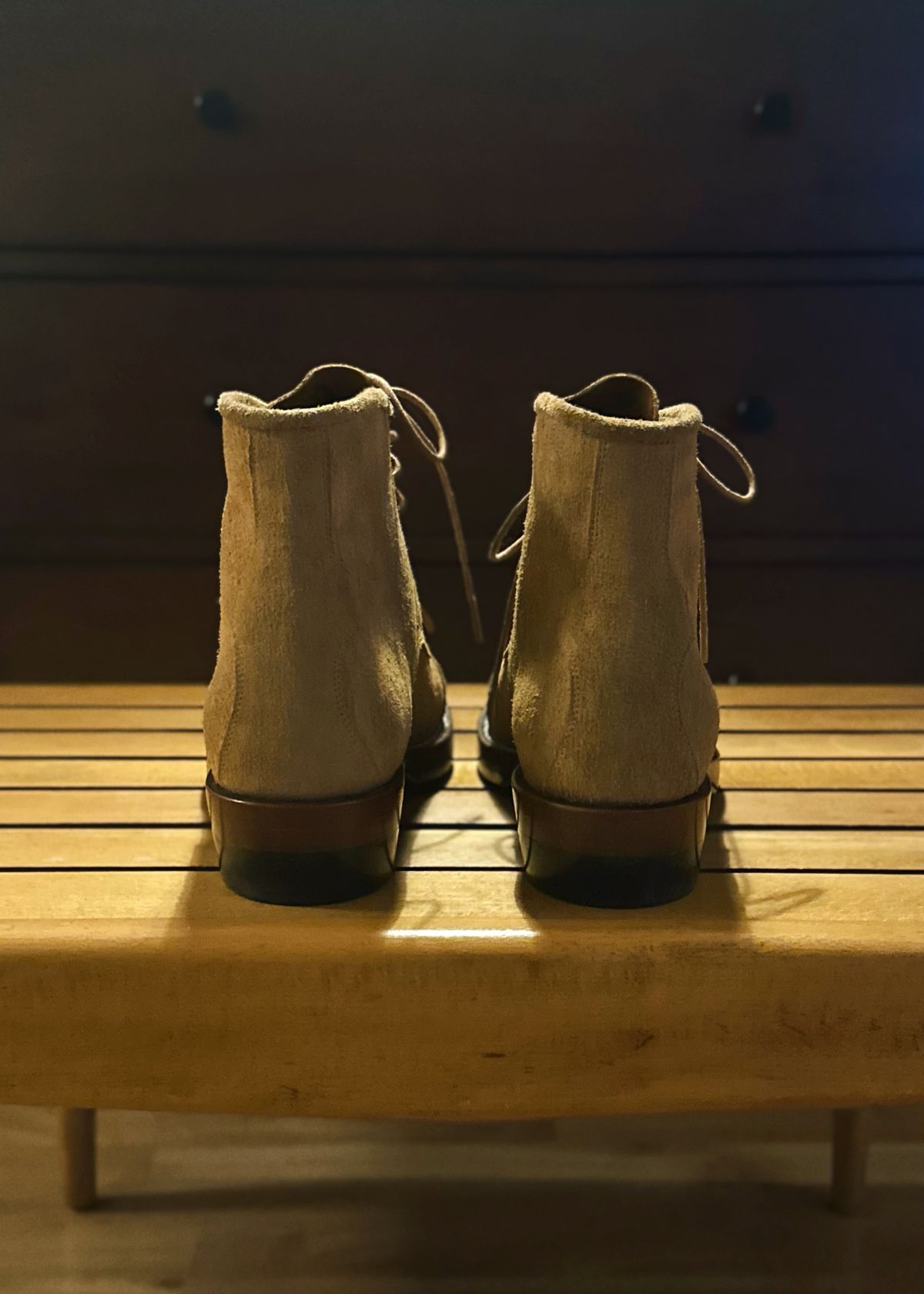 Photo by old_walrus on October 1, 2025 of the Mora Son Shoes De Brazza in Indonesian CH Dark Havana - Roughout.