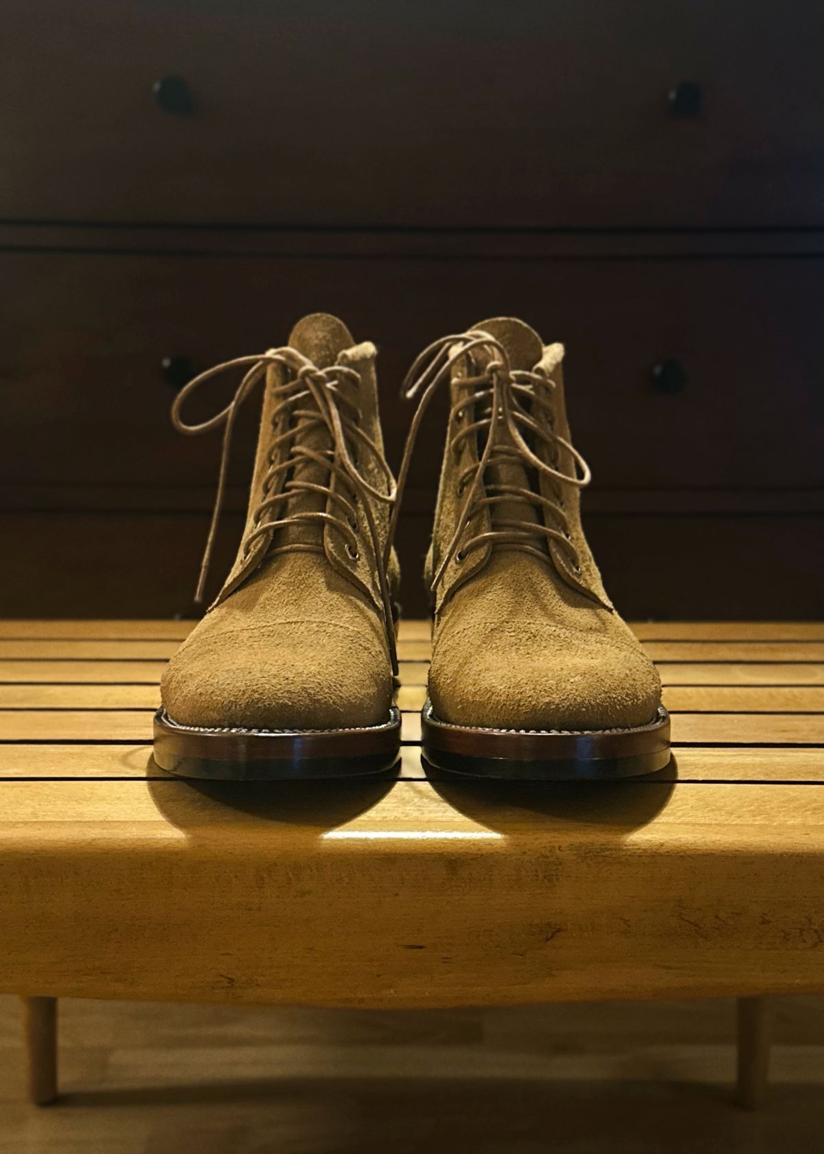 Photo by old_walrus on October 1, 2025 of the Mora Son Shoes De Brazza in Indonesian CH Dark Havana - Roughout.