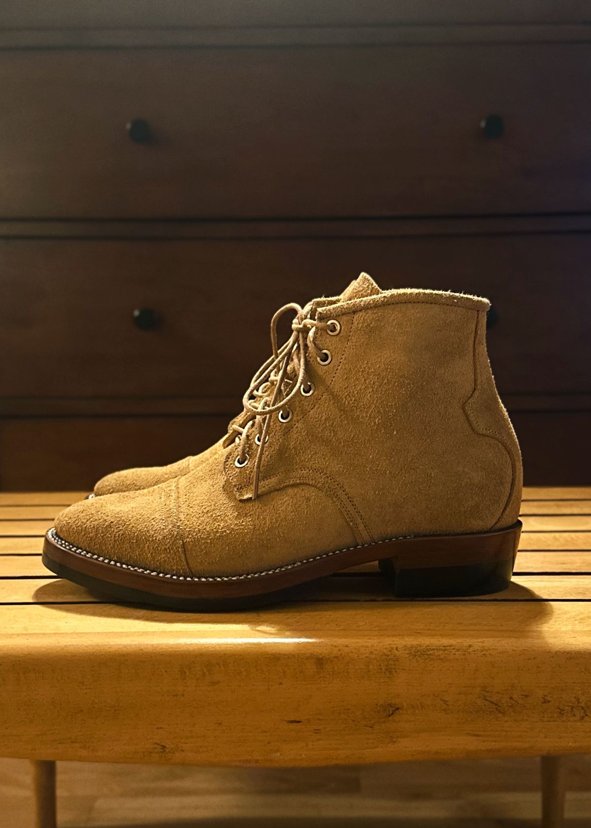 Photo by old_walrus on October 1, 2025 of the Mora Son Shoes De Brazza in Indonesian CH Dark Havana - Roughout.