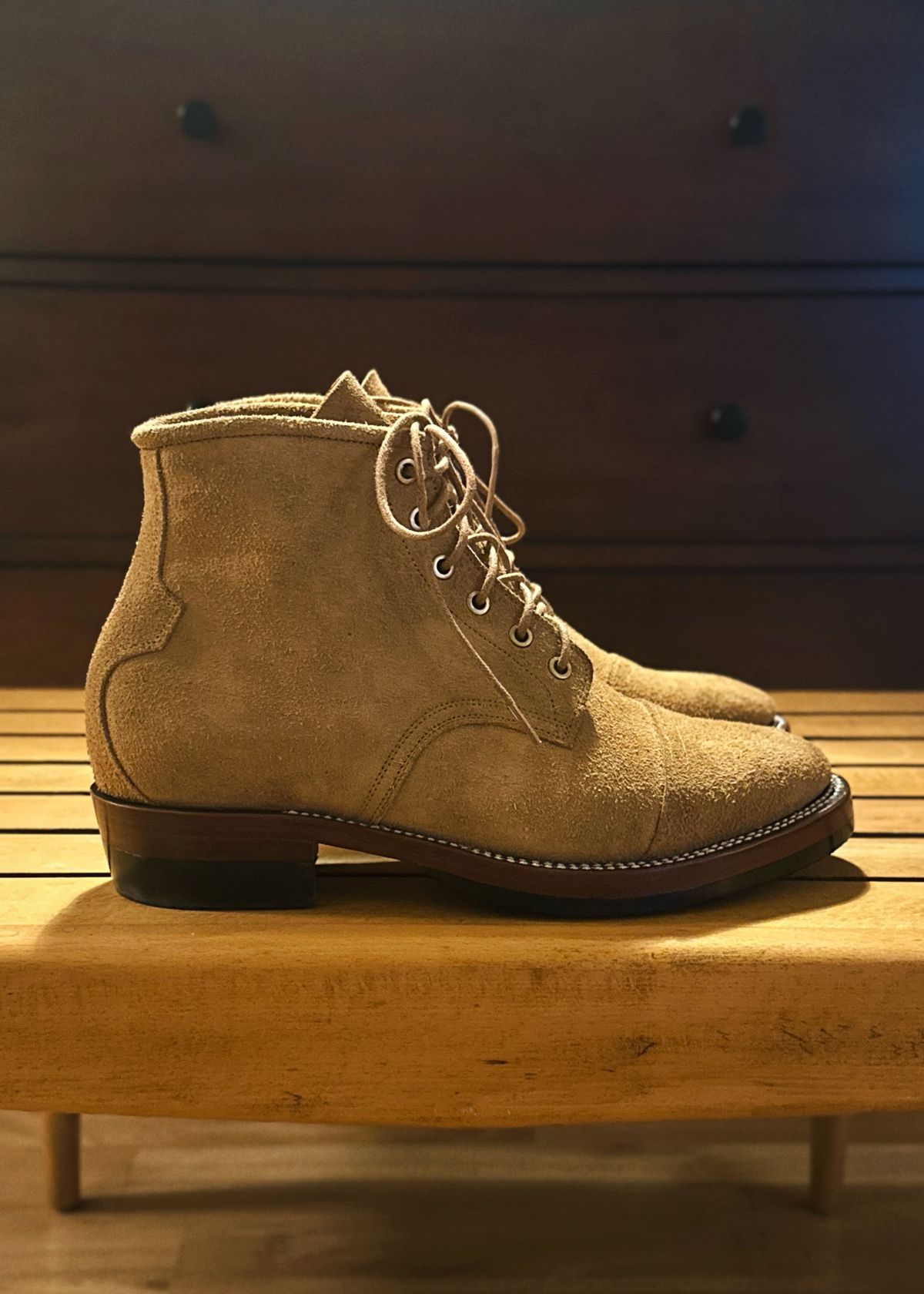 Photo by old_walrus on October 1, 2025 of the Mora Son Shoes De Brazza in Indonesian CH Dark Havana - Roughout.