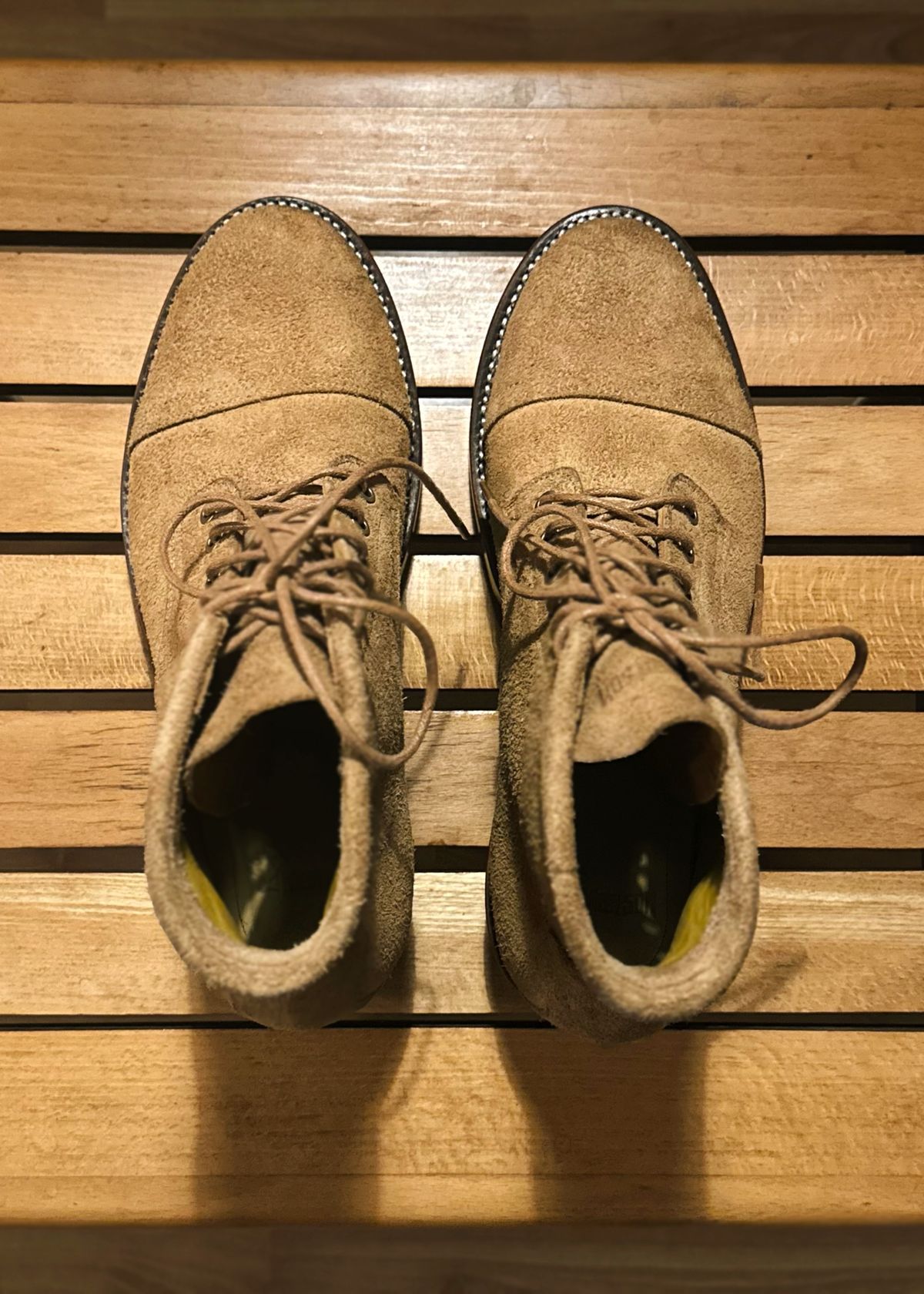 Photo by old_walrus on October 1, 2025 of the Mora Son Shoes De Brazza in Indonesian CH Dark Havana - Roughout.