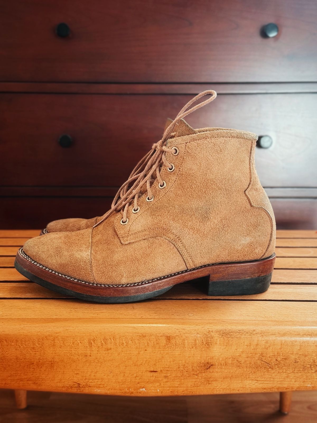 Photo by old_walrus on November 2, 2025 of the Mora Son Shoes De Brazza in Indonesian CH Dark Havana - Roughout.