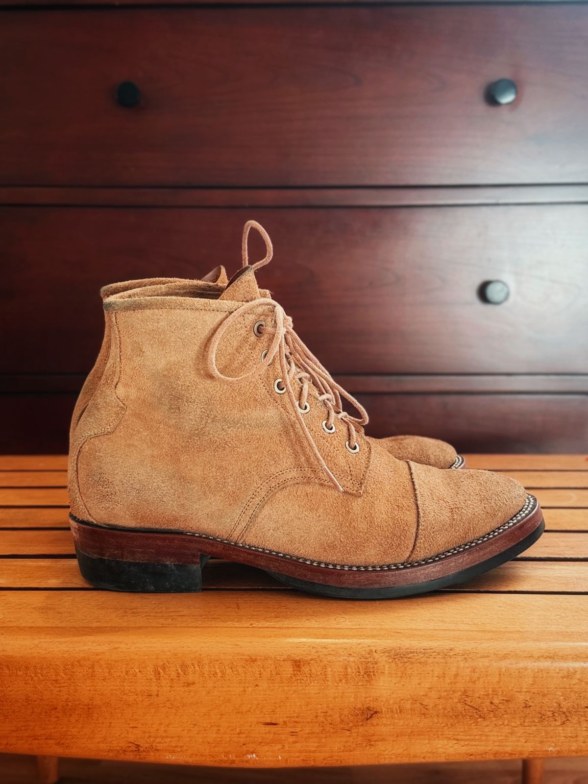 Photo by old_walrus on November 2, 2025 of the Mora Son Shoes De Brazza in Indonesian CH Dark Havana - Roughout.