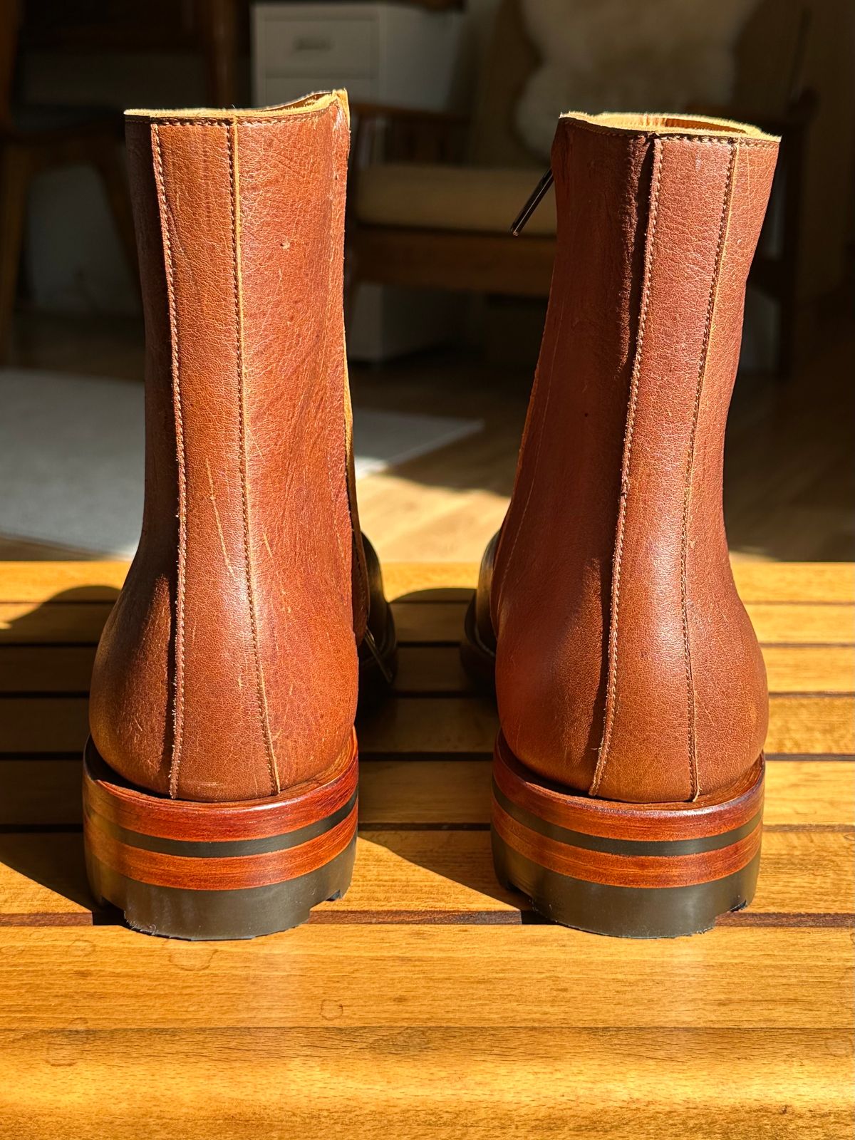 Photo by old_walrus on October 1, 2023 of the Briselblack The Stride Side Zip Boots in C.F. Stead Dragon's Blood Kudu.
