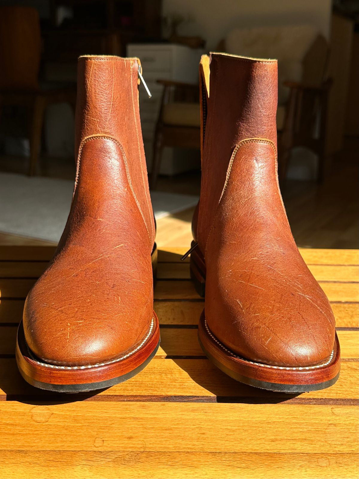 Photo by old_walrus on October 1, 2023 of the Briselblack The Stride Side Zip Boots in C.F. Stead Dragon's Blood Kudu.