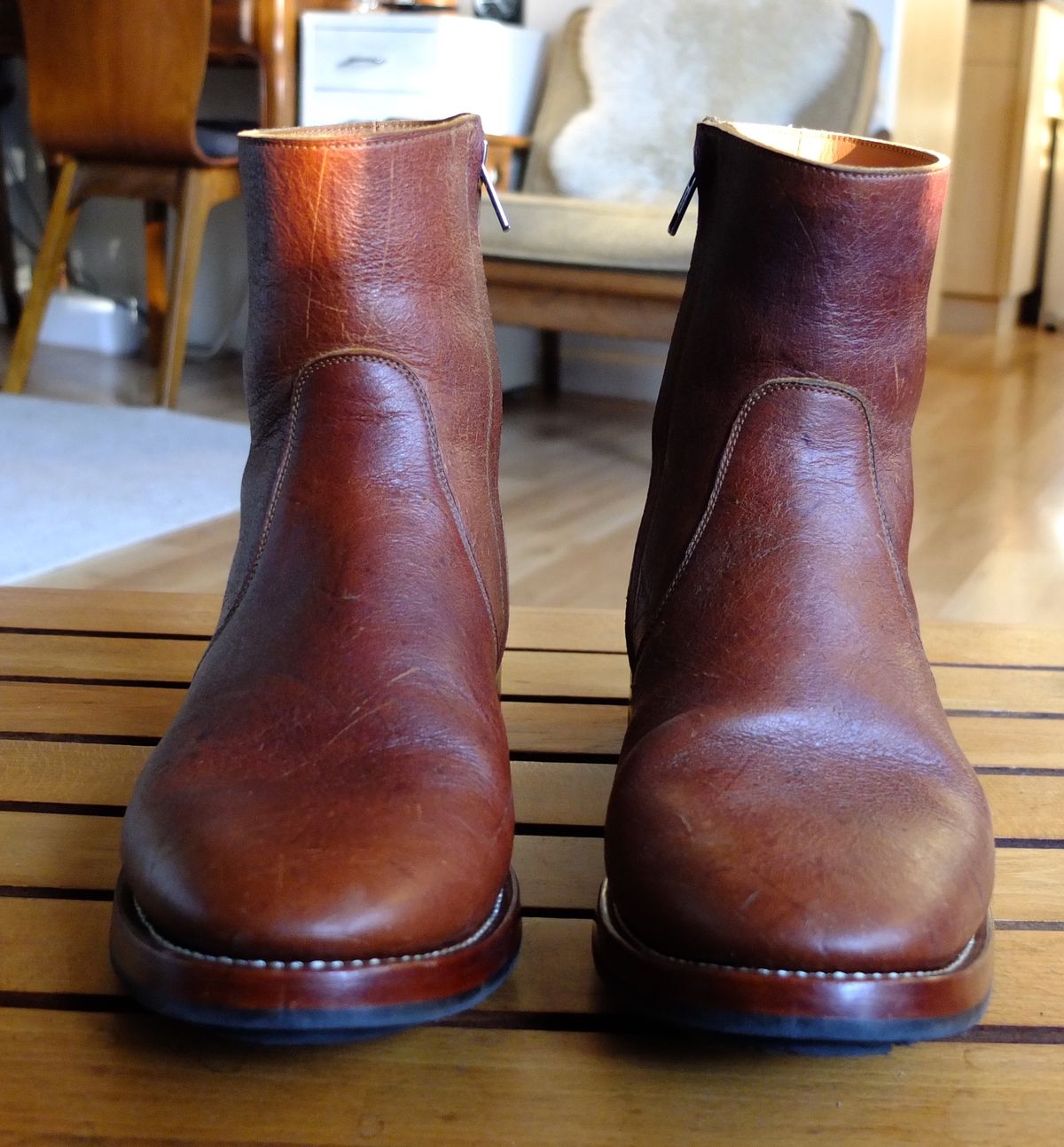 Photo by old_walrus on November 3, 2023 of the Briselblack The Stride Side Zip Boots in C.F. Stead Dragon's Blood Kudu.