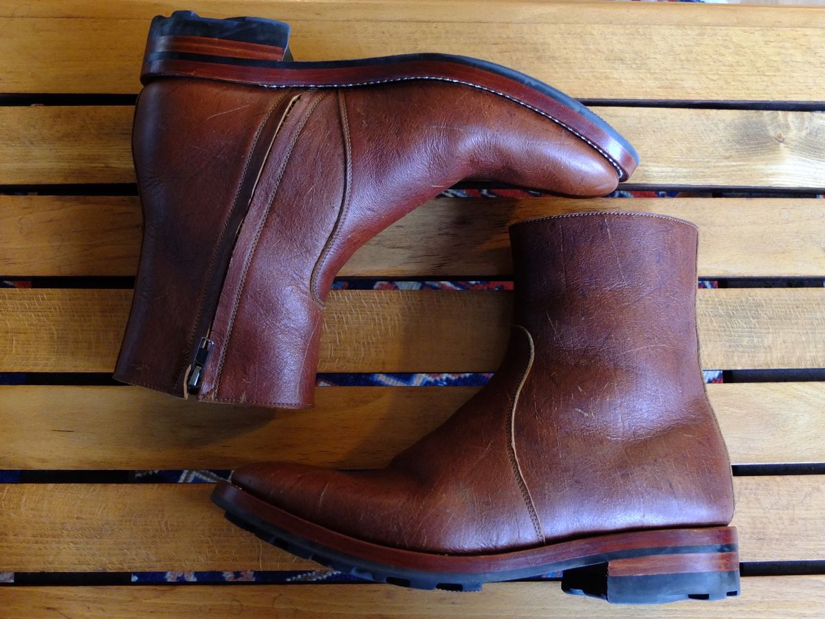 Photo by old_walrus on November 3, 2023 of the Briselblack The Stride Side Zip Boots in C.F. Stead Dragon's Blood Kudu.