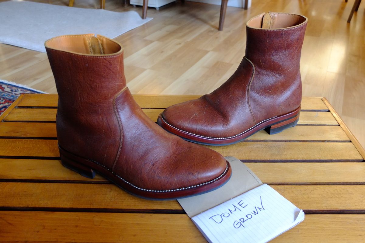 Photo by old_walrus on November 3, 2023 of the Briselblack The Stride Side Zip Boots in C.F. Stead Dragon's Blood Kudu.