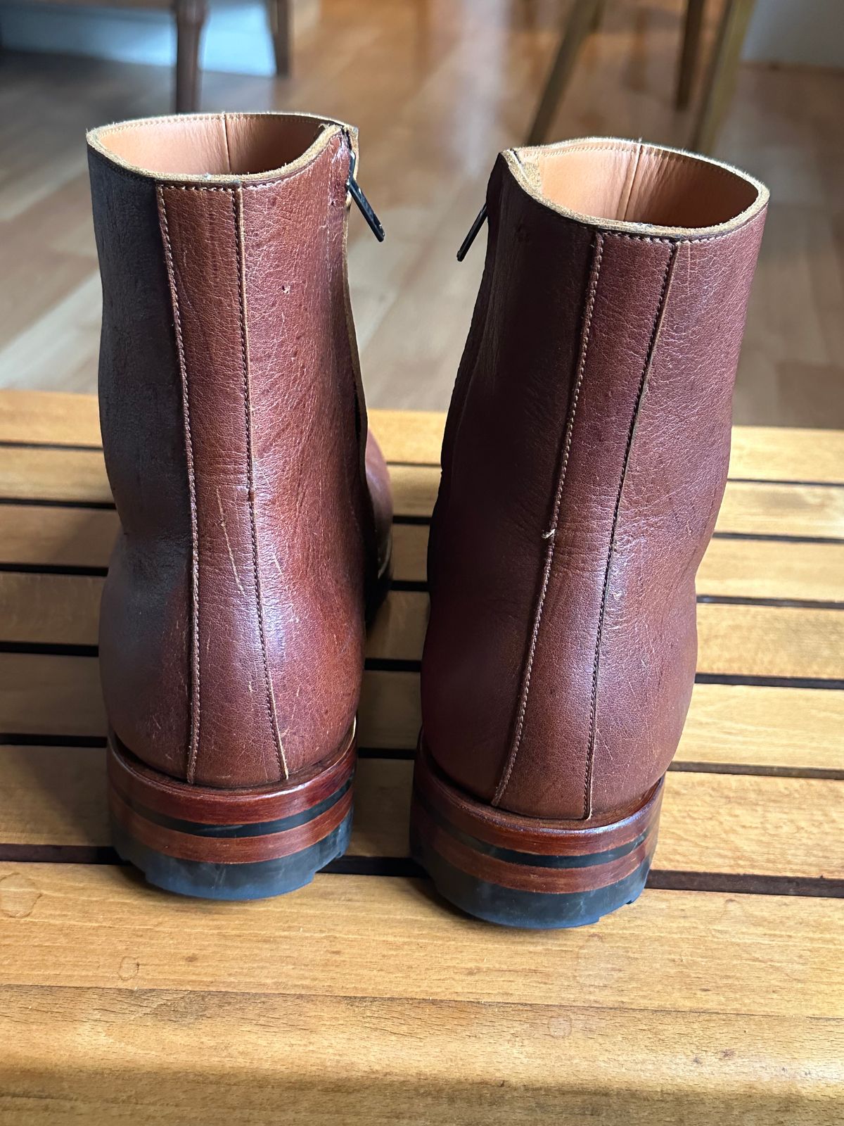 Photo by old_walrus on December 4, 2023 of the Briselblack The Stride Side Zip Boots in C.F. Stead Dragon's Blood Kudu.