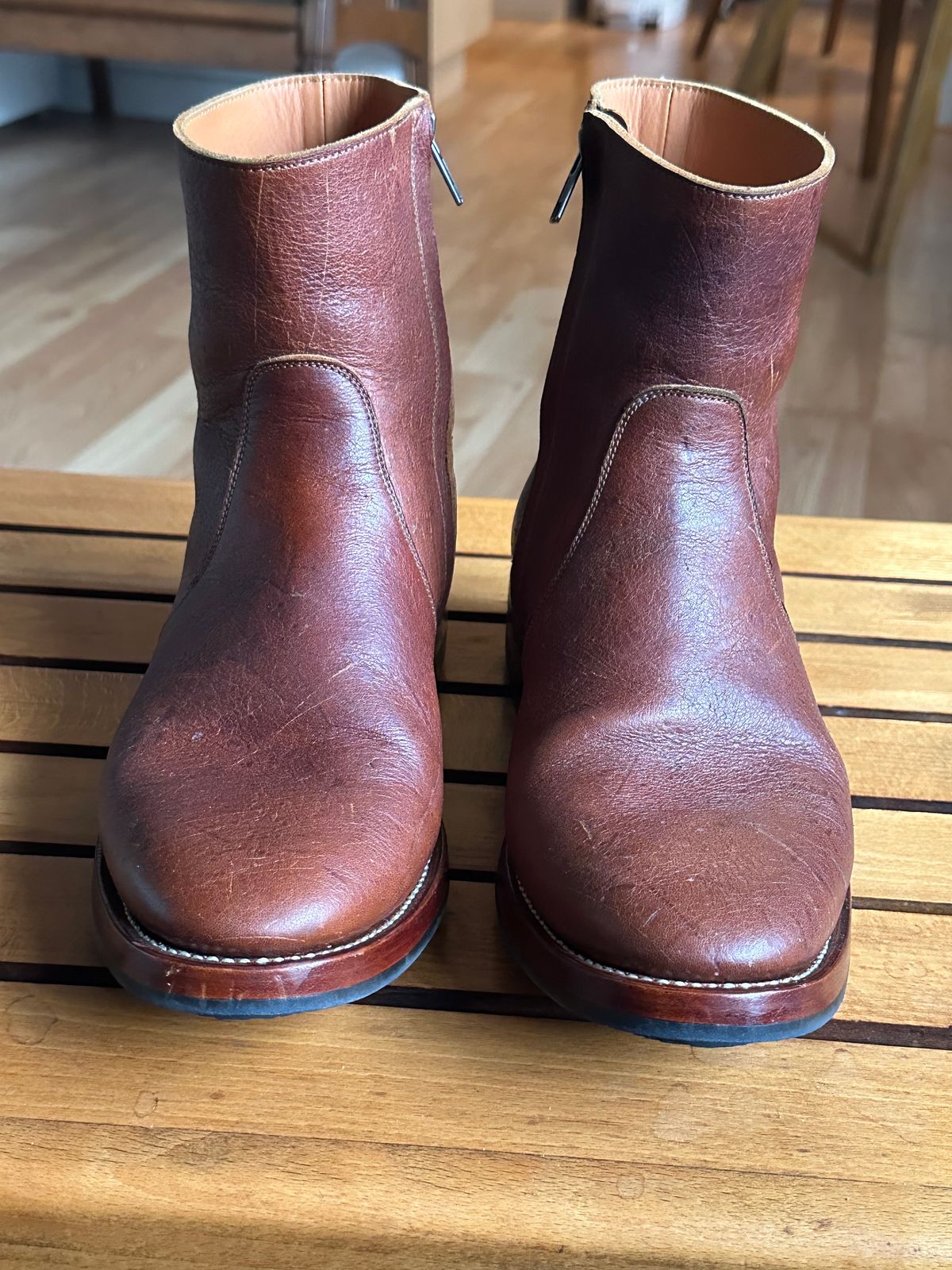 Photo by old_walrus on December 4, 2023 of the Briselblack The Stride Side Zip Boots in C.F. Stead Dragon's Blood Kudu.