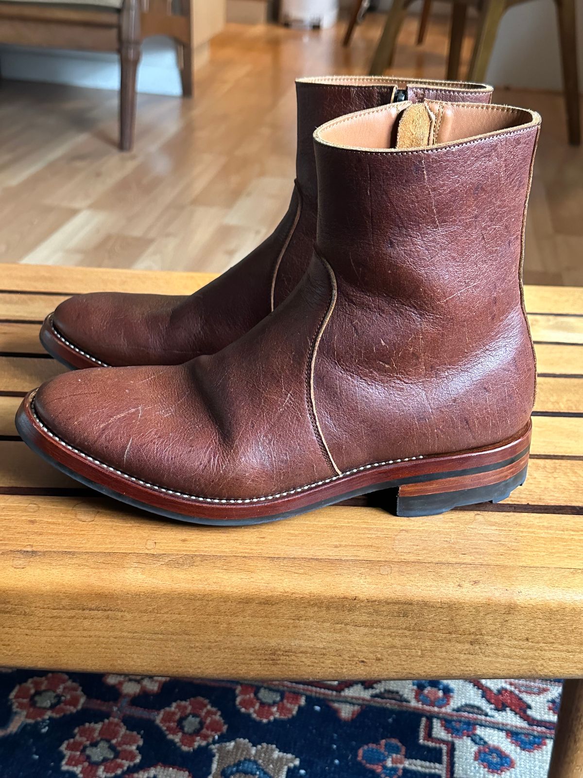 Photo by old_walrus on December 4, 2023 of the Briselblack The Stride Side Zip Boots in C.F. Stead Dragon's Blood Kudu.