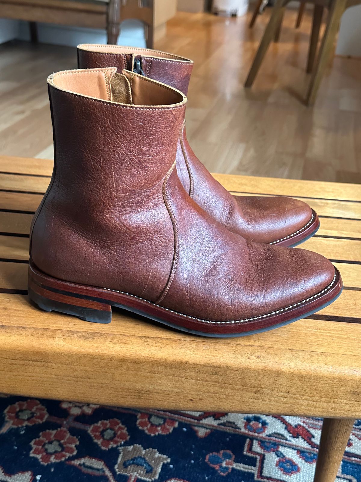 Photo by old_walrus on December 4, 2023 of the Briselblack The Stride Side Zip Boots in C.F. Stead Dragon's Blood Kudu.
