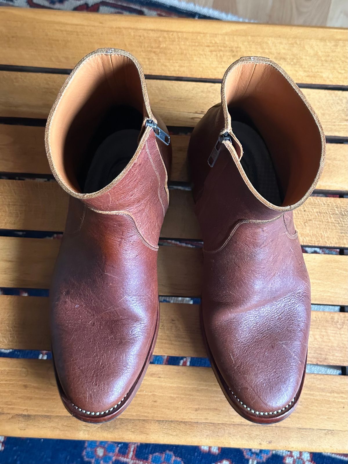 Photo by old_walrus on December 4, 2023 of the Briselblack The Stride Side Zip Boots in C.F. Stead Dragon's Blood Kudu.