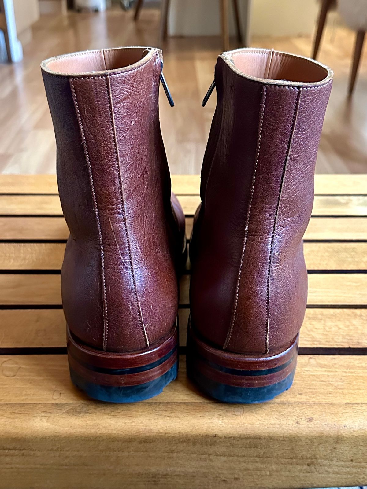 Photo by old_walrus on January 6, 2024 of the Briselblack The Stride Side Zip Boots in C.F. Stead Dragon's Blood Kudu.