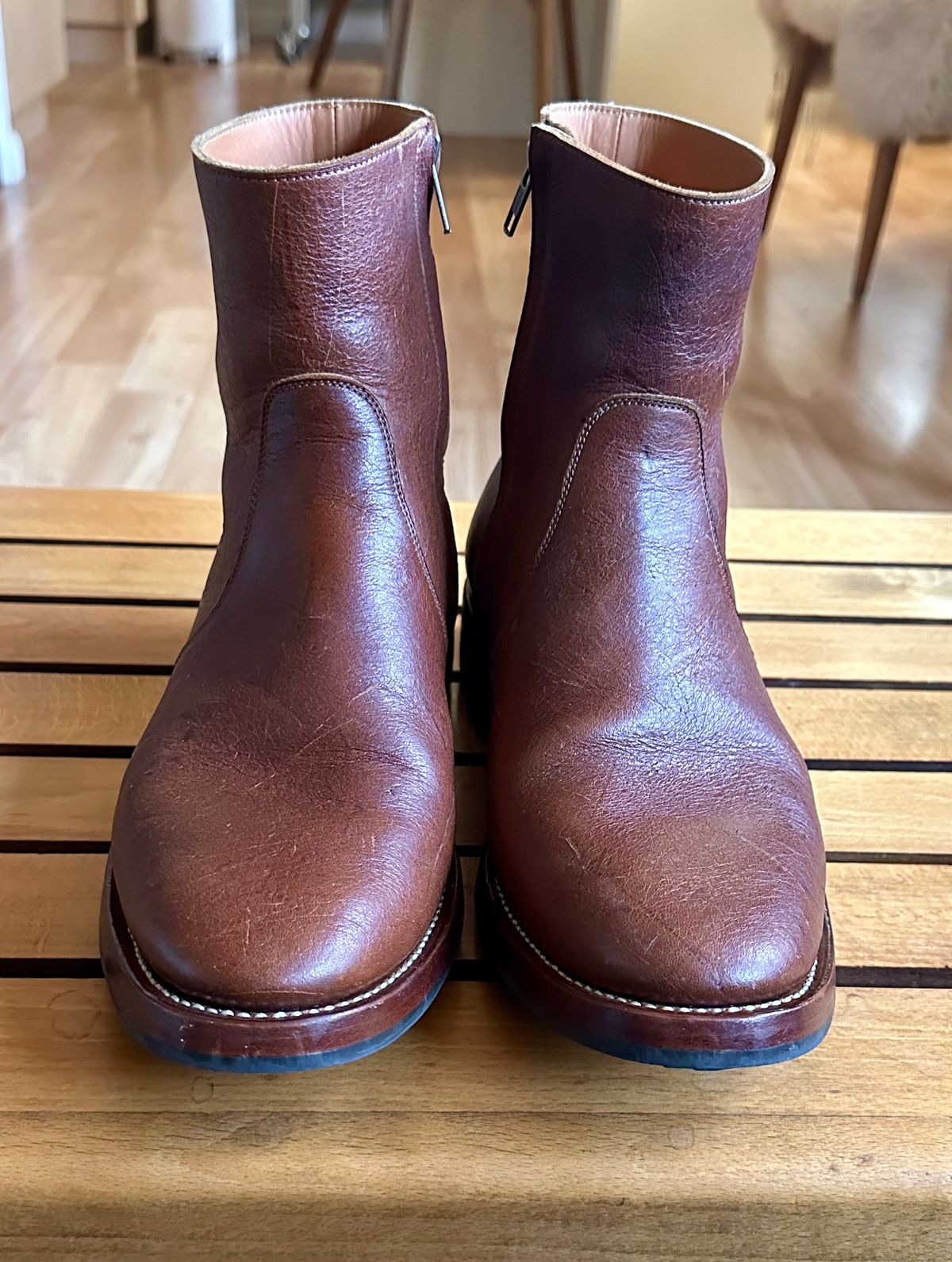 Photo by old_walrus on January 6, 2024 of the Briselblack The Stride Side Zip Boots in C.F. Stead Dragon's Blood Kudu.