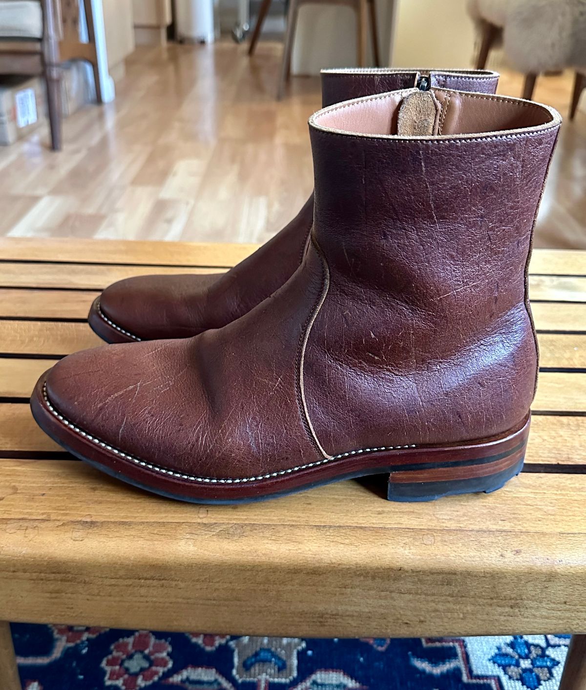 Photo by old_walrus on January 6, 2024 of the Briselblack The Stride Side Zip Boots in C.F. Stead Dragon's Blood Kudu.