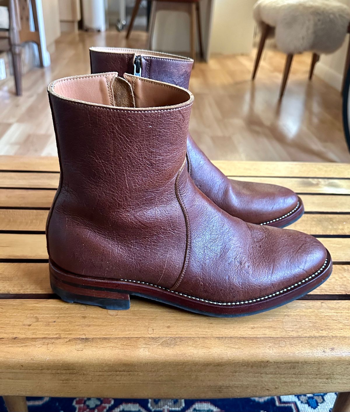 Photo by old_walrus on January 6, 2024 of the Briselblack The Stride Side Zip Boots in C.F. Stead Dragon's Blood Kudu.