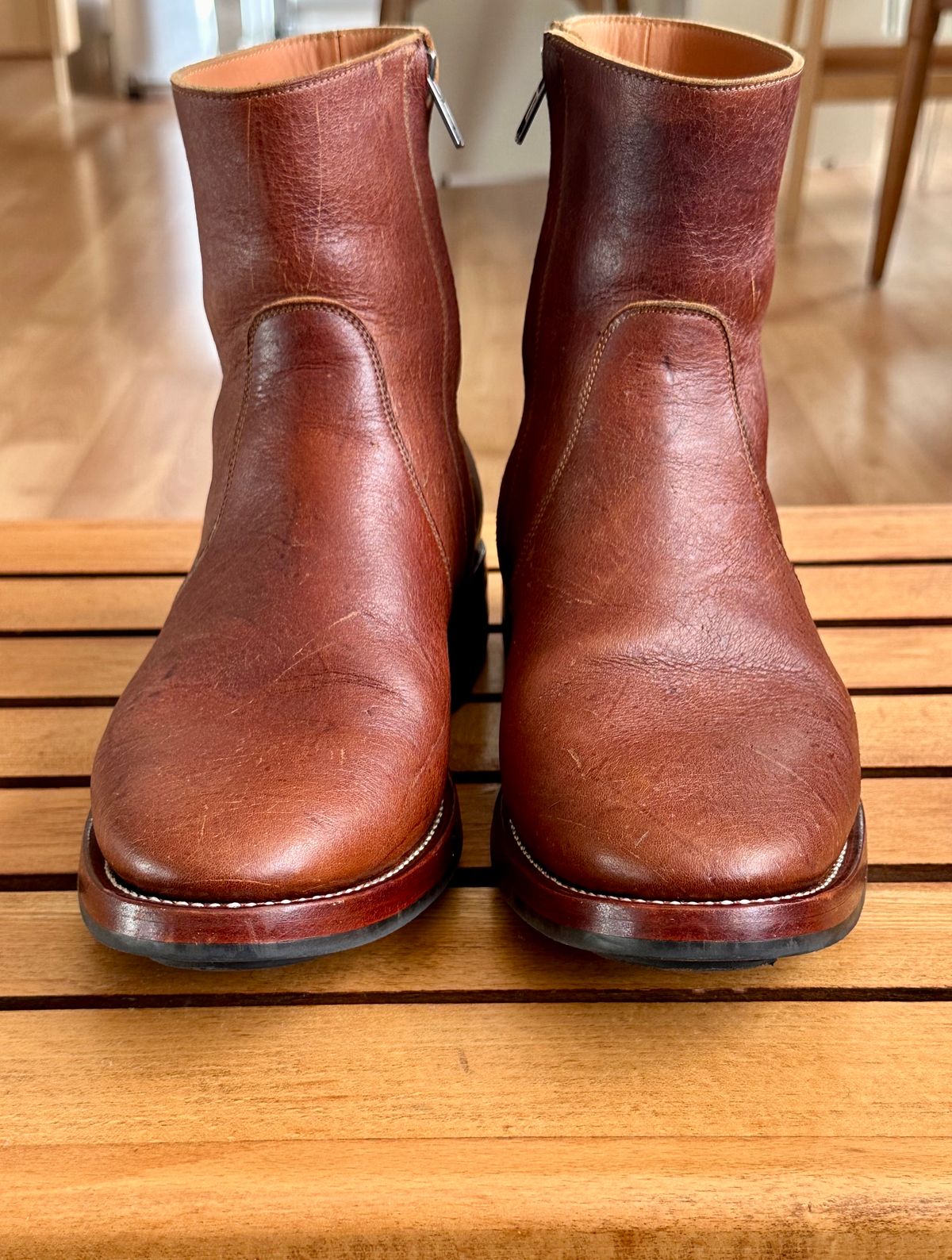 Photo by old_walrus on February 3, 2024 of the Briselblack The Stride Side Zip Boots in C.F. Stead Dragon's Blood Kudu.