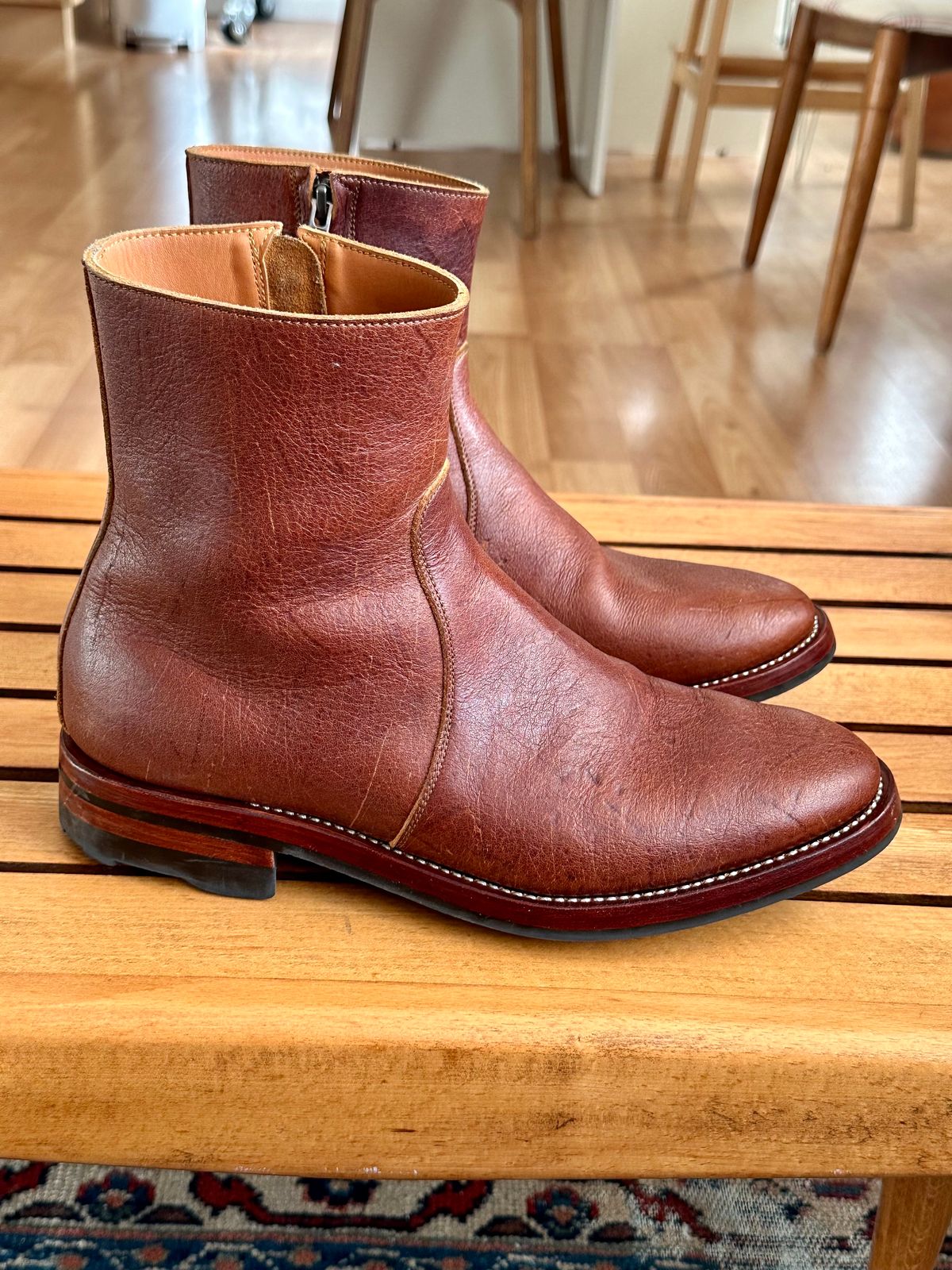 Photo by old_walrus on February 3, 2024 of the Briselblack The Stride Side Zip Boots in C.F. Stead Dragon's Blood Kudu.