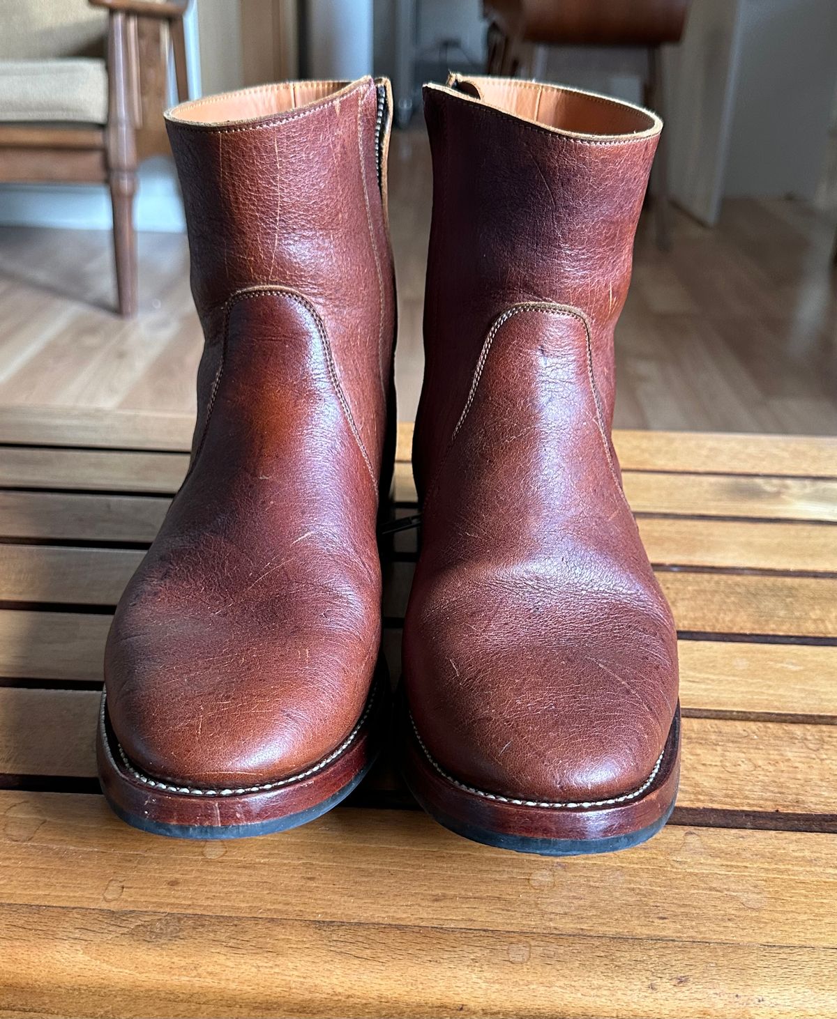 Photo by old_walrus on March 1, 2024 of the Briselblack The Stride Side Zip Boots in C.F. Stead Dragon's Blood Kudu.